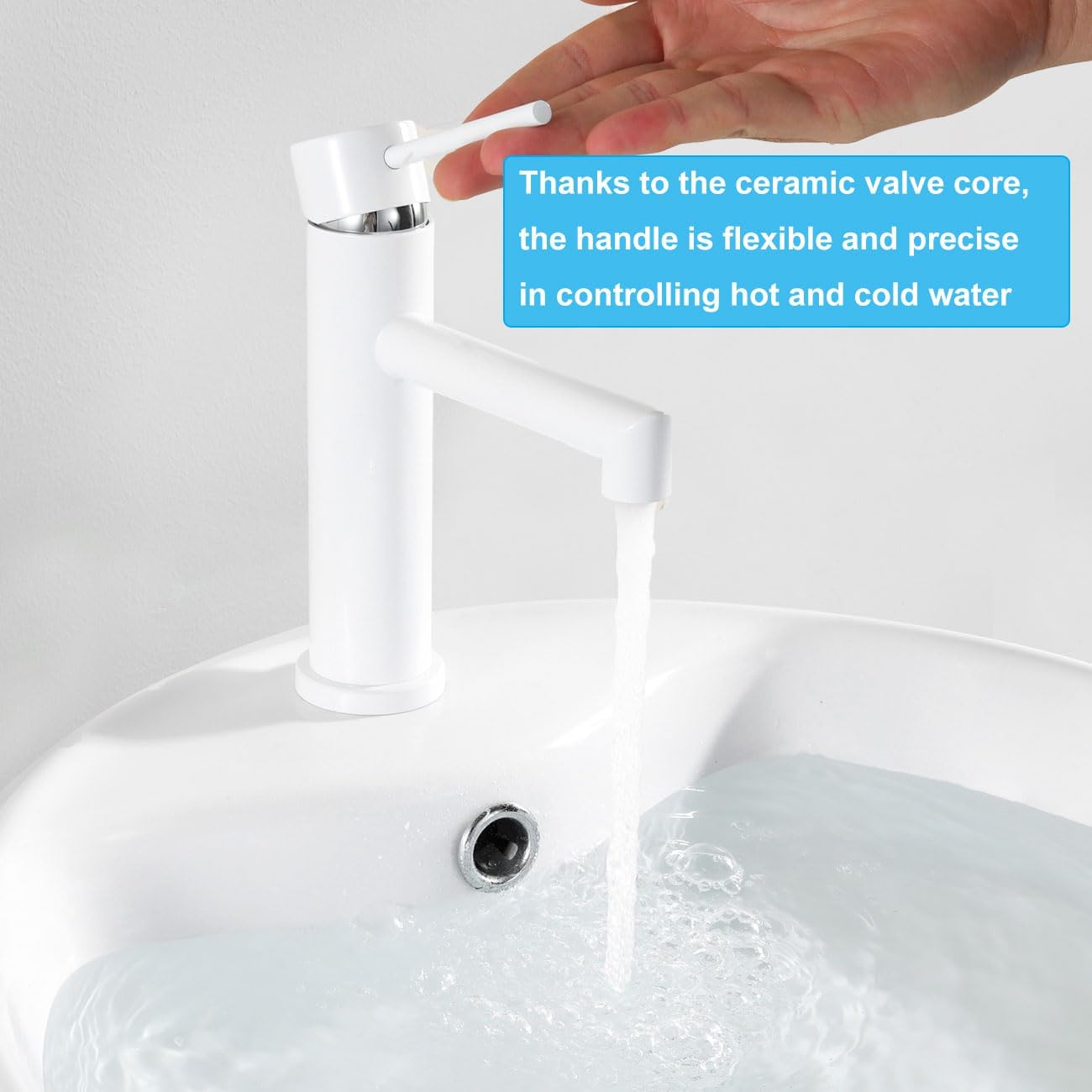 ONECE Rubinetto Bagno Lavabo Bianco, Miscelatore Monocomando in Acciaio Inox 304, Aeratore Rimovibile, Rubinetti Acqua Calda e Fredda, Senza Piombo