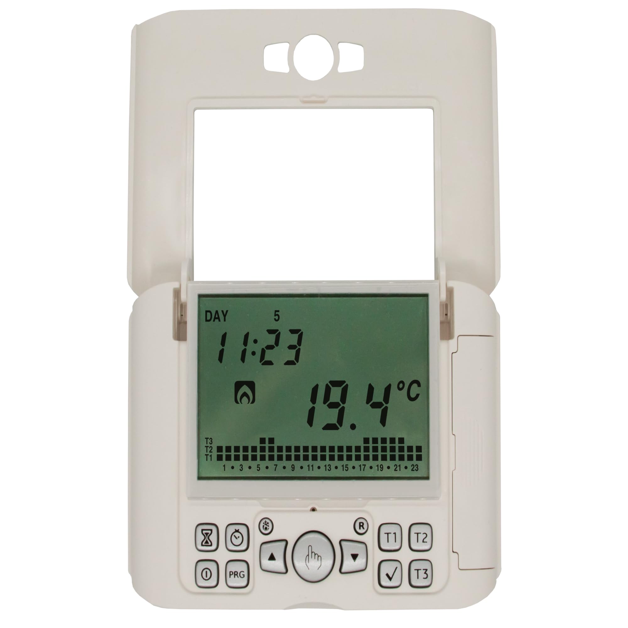 4GREEN CC 12B – Cronotermostato Programmabile Digitale, Termostato per Riscaldamento e Condizionamento Alimentato a Batterie, Installazione a Parete, Programmazione Settimanale, Bianco