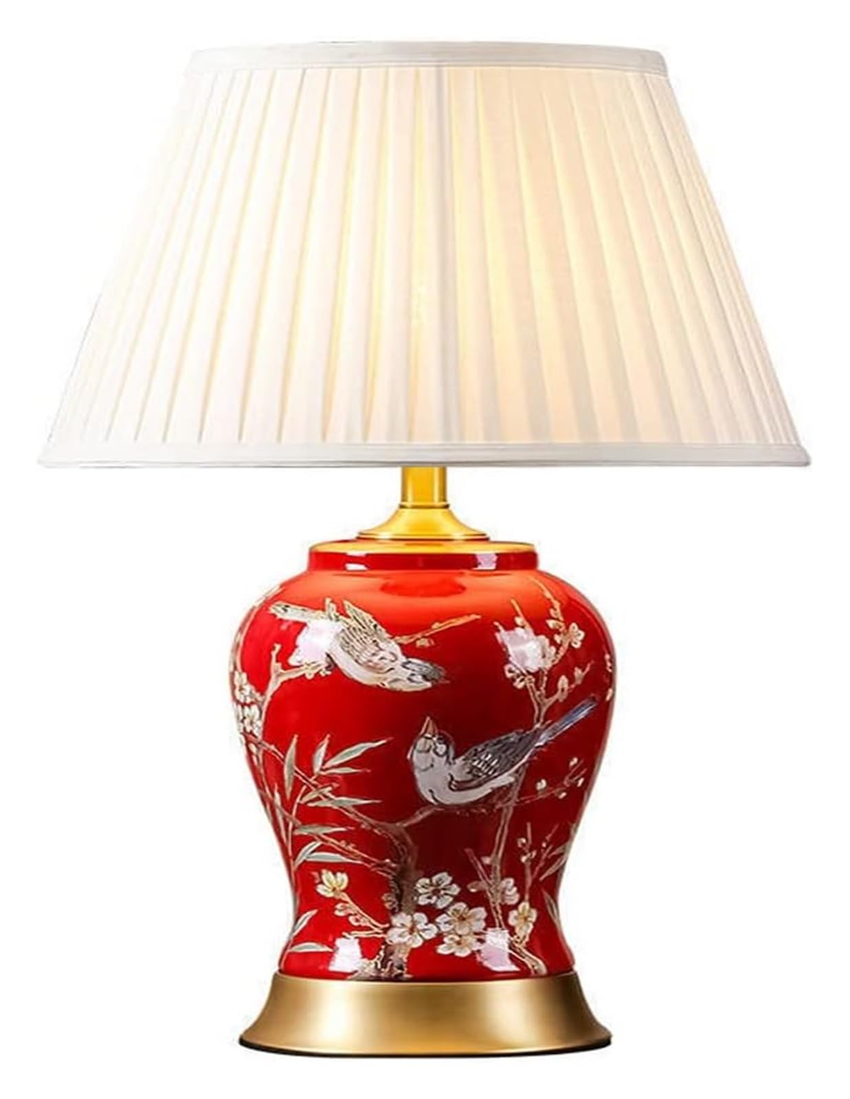 asdchZen Table Lamp Porcelain With Red Glaze Bedroom Bedside Lamp Large Oriental Ceramic Table Lamp,For Living Room