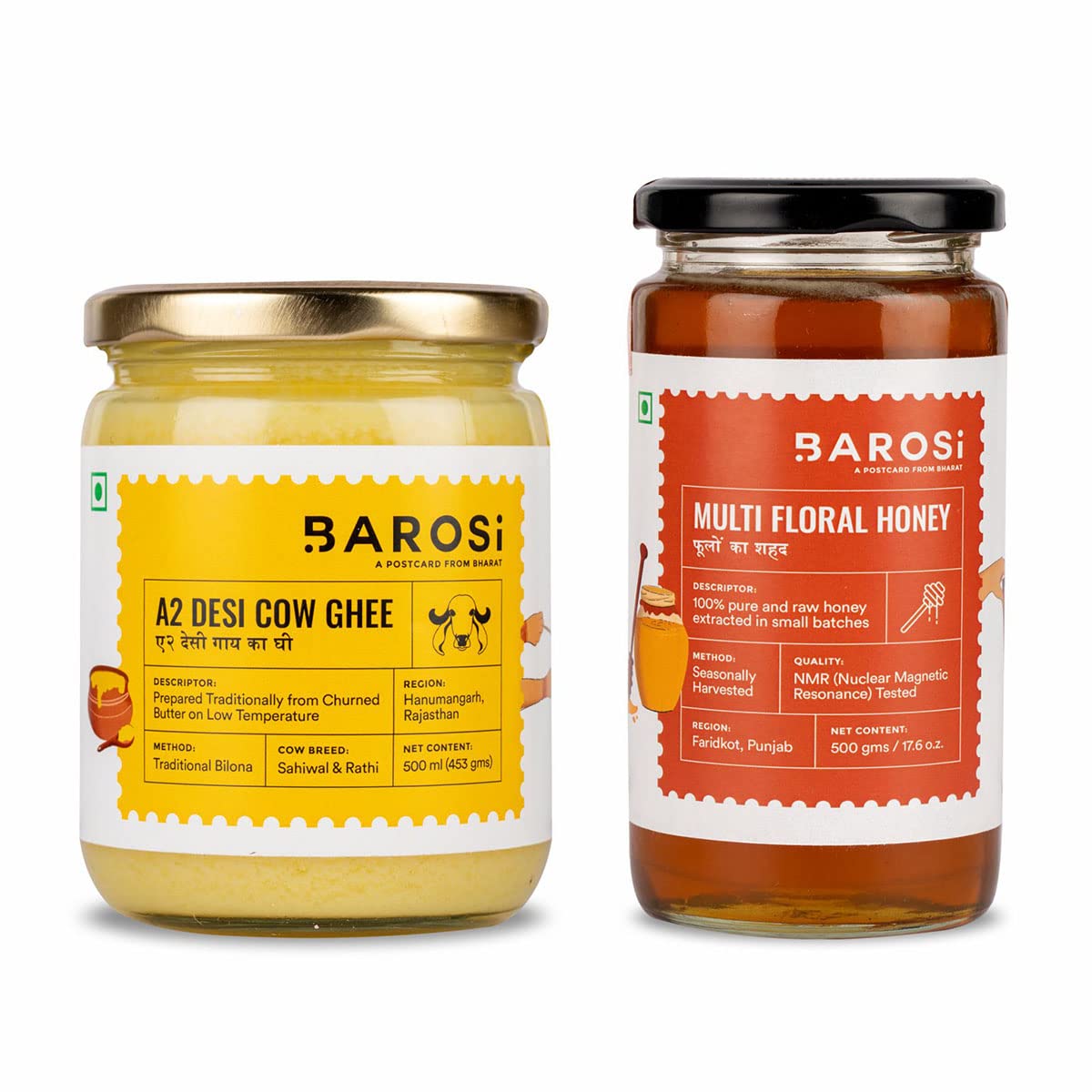 Barosi Combo of A2 Desi Cow Ghee 500 ml and Multi Floral Honey 500 gm, Authentic and Pure, Sustainable Glass Packaging (B096Y8QV43) Amazon Price History, Amazon Price Tracker