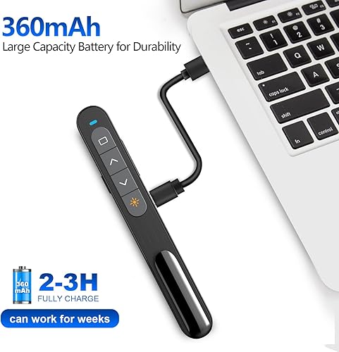 Miniatura 2 de Norwii N76 Clicker recargable de presentación con puntero, control remoto de presentación de largo alcance, presentador inalámbrico para Luz