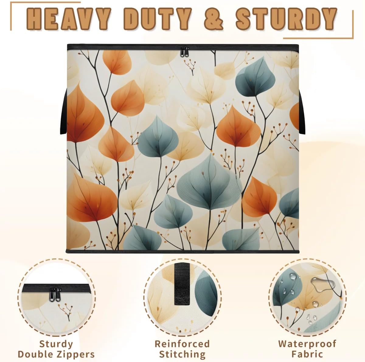 Honeybaby 214L Extra Large Comforter Storage Bag Watercolor Leaves Storage Totes with Lids Waterproof Closet Organizer Folding Blanket Storage Bags for Clothes Bedding Pillows