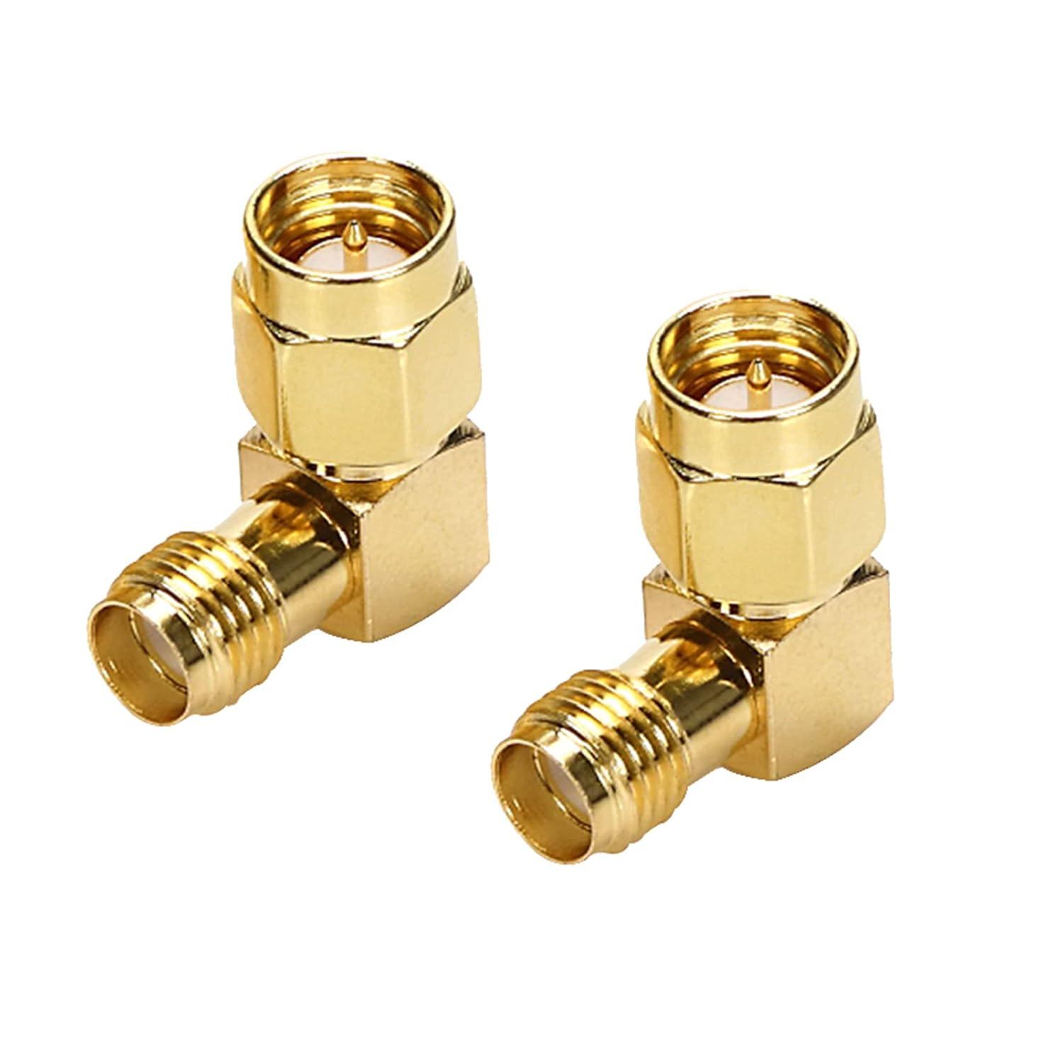 Adaptador SMA Macho a Hembra 90° Dorado para Antena FPV Pack de 2