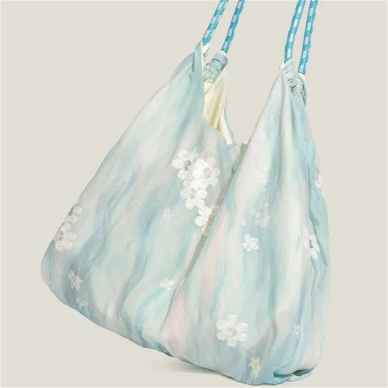 Generisch Bolso de mano de encaje dulce para mujer, flor de ondulación de agua, gran capacidad, bolso de hombro, elegante, romántico y suave, azul, 31x29x13cm, One Style