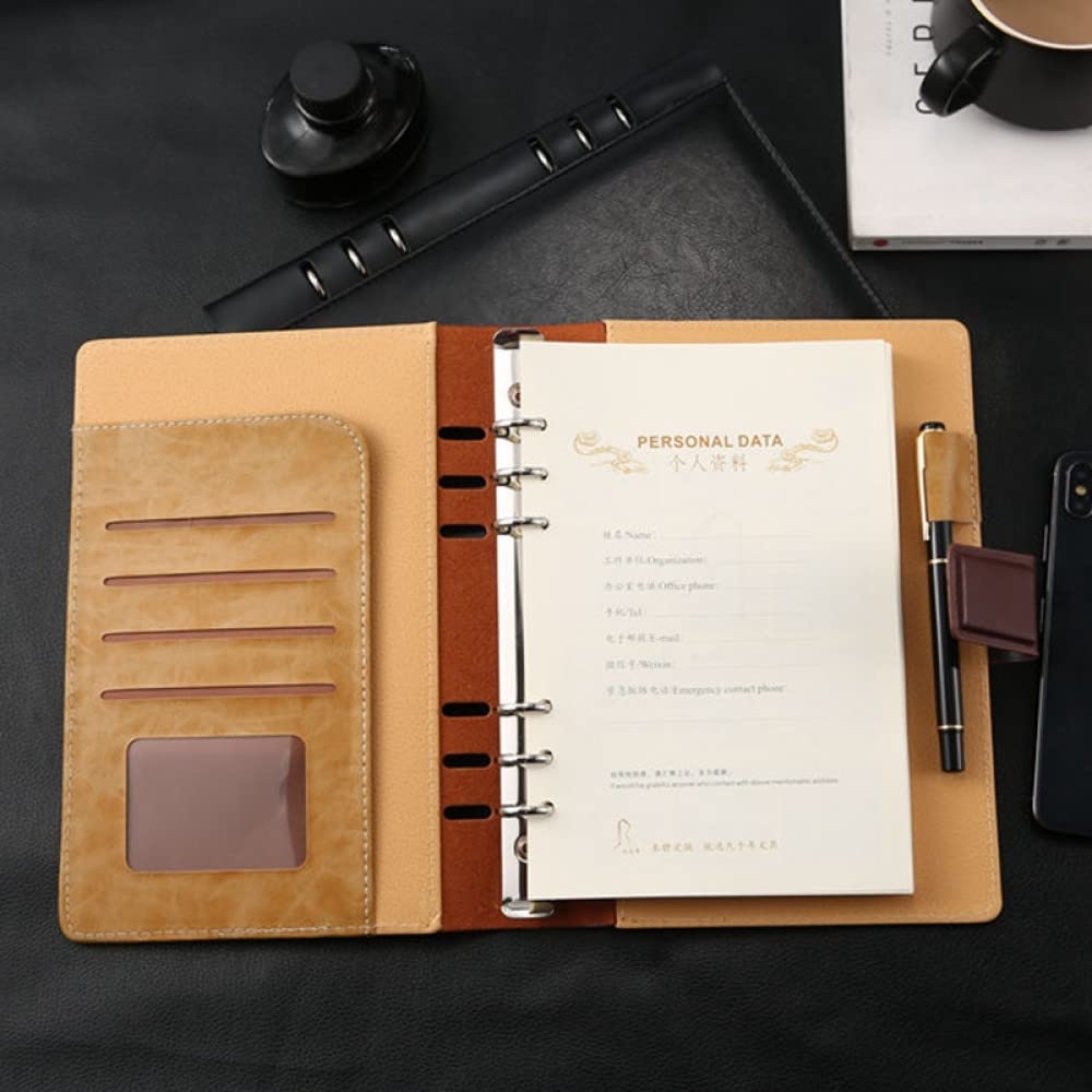 Raccoglitore aziendale in pelle nera quaderno aziendale A5, forniture per ufficio A6 B5 raccoglitore ad anelli Agenda, marrone A5