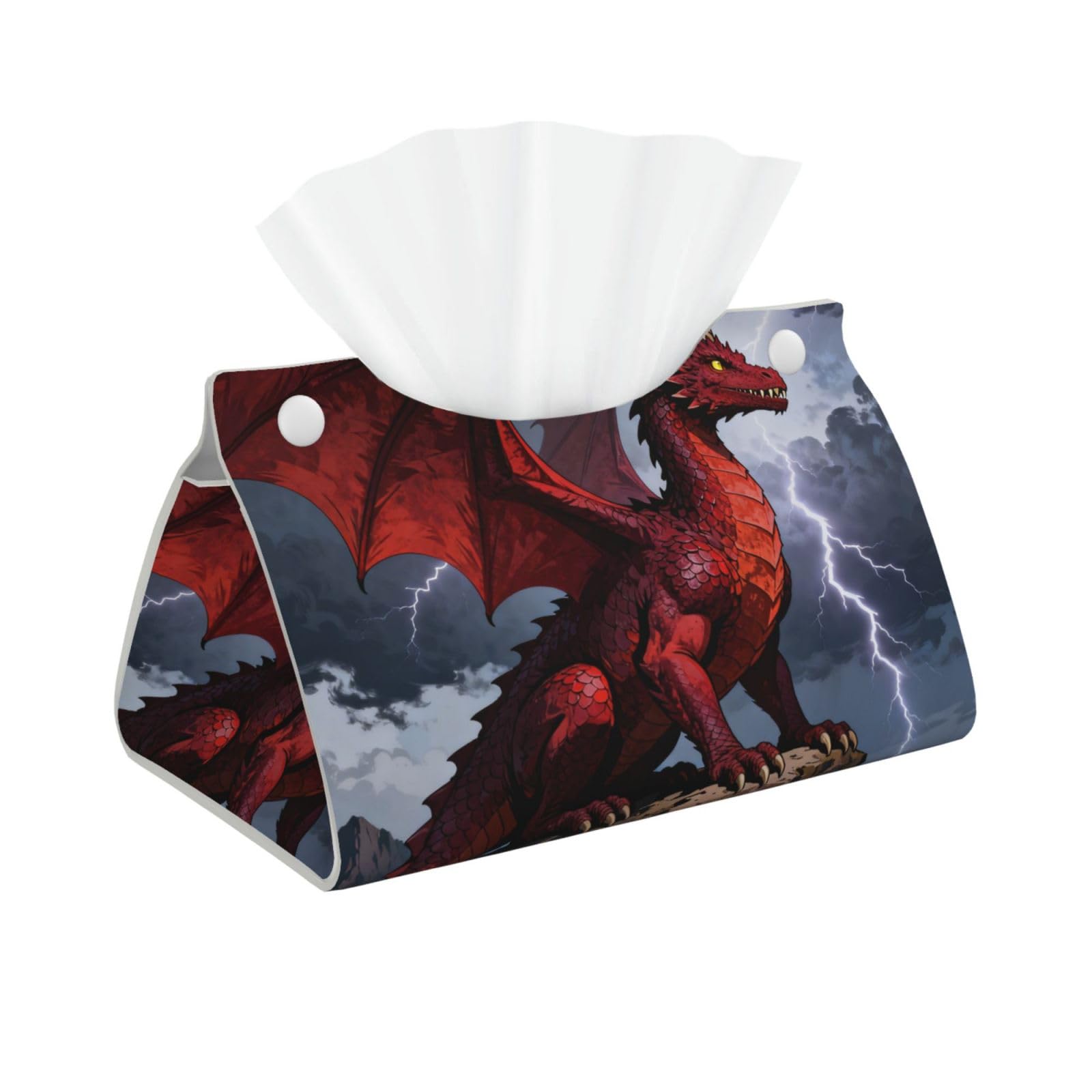 Red dragon pattern Long Leather Tissue Box Cover-Waterproof PU Leather Tissue Holder for Bathroom, Decorative Rectangular Tissue Case