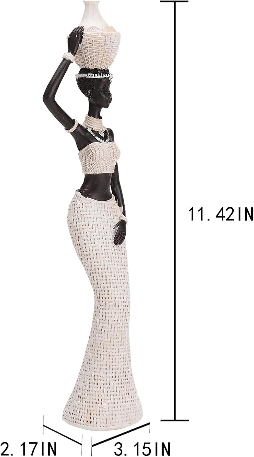 BRABUD African Statue Exotic Tribal Lady Art Figurine Black & White Home Living Room Shelf Shop Desk Decoration Collectible Creative Vintage Gift TQSHBS22