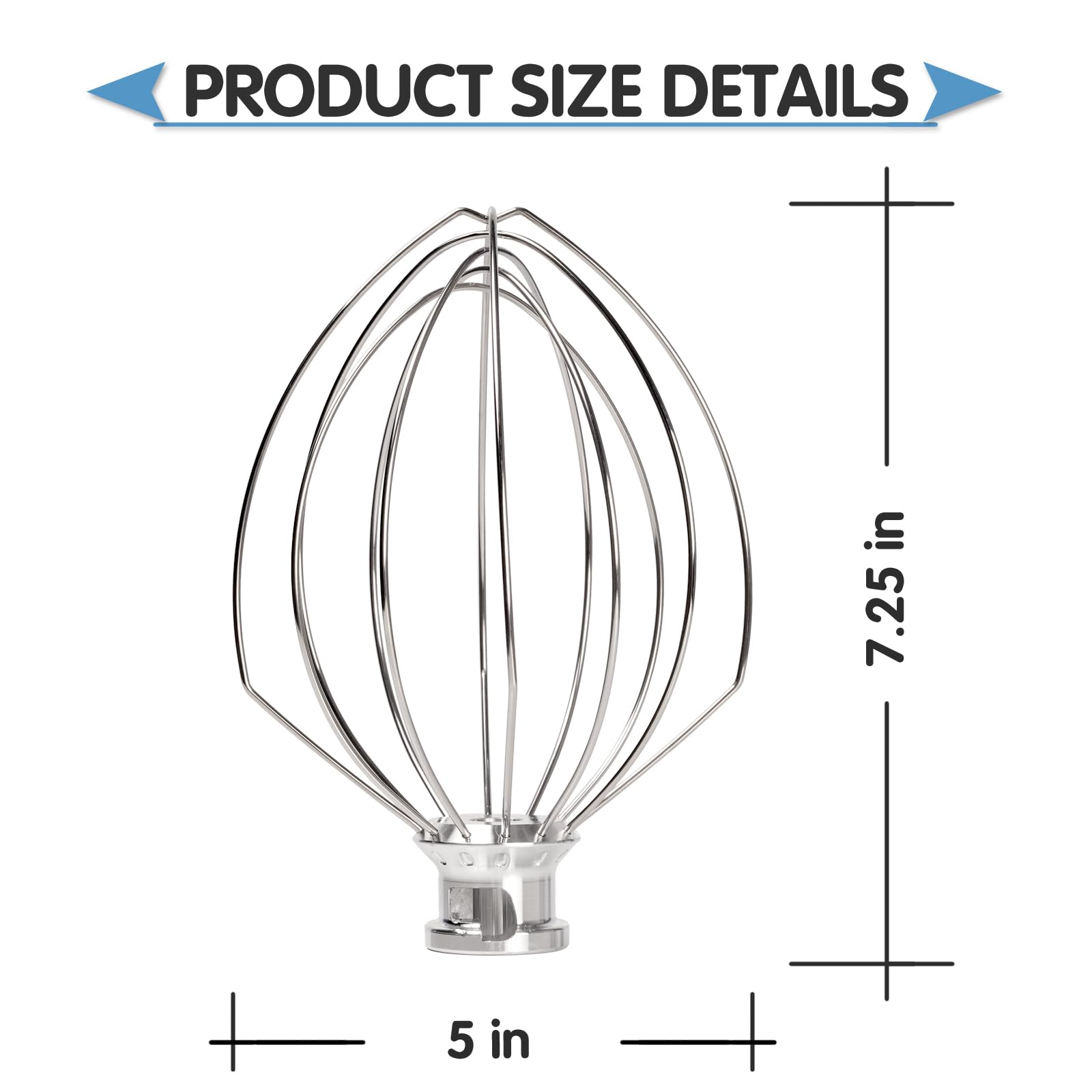 Accesorio de batidor de alambre para batidora KitchenAid de 5 cuartos de galón, batidor de 6 alambres de repuesto K5AWW, agitador de crema de huevo, batidor de mayonesa de pastel