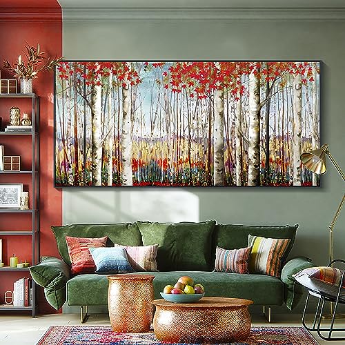 Large Canvas Wall Art - Framed Aspen Tree Oil Painting Style, Birch Tree Pictures for Living Room Wall Decor & Bedroom, 29x58 Modern Nature Artwork for Walls