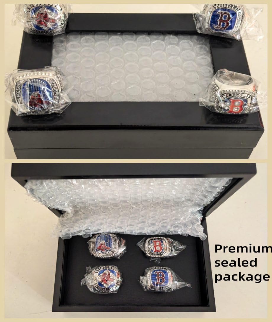 CLASSIC SERIES 2004 2007 2013 2018 'Red CHAMPIONSHIP RING SET 'Sox #Rarity Luxury Commemorative Sports Fan Detail Gift - Glory Collect Various Festivals Occasions with Sandalwood Box