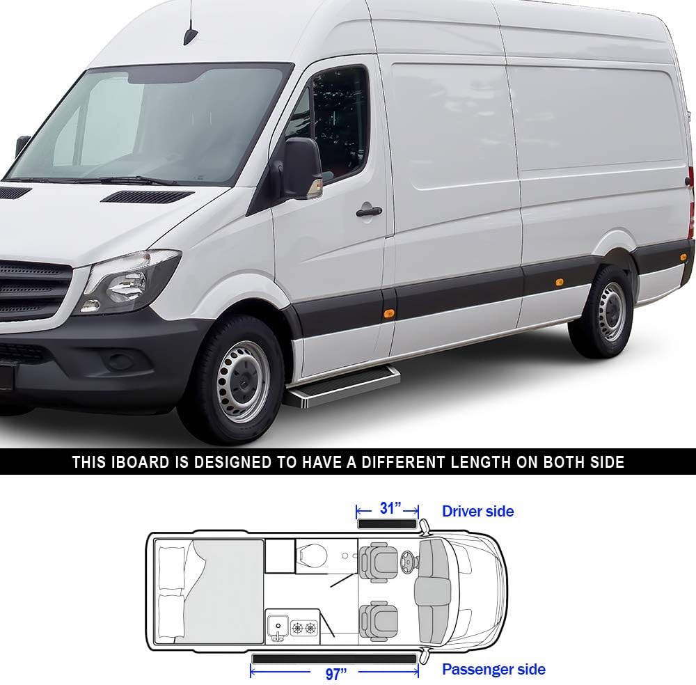 HD Ridez Running Board 6" Silver Compatible with Dodge Sprinter 2007-2009 Full Size Van & Mercedes-Benz Sprinter 10-26 3-Door(Exclude Passenger Van with Rear A/C and 2015 4X4) (Nerf Bar Side Steps)