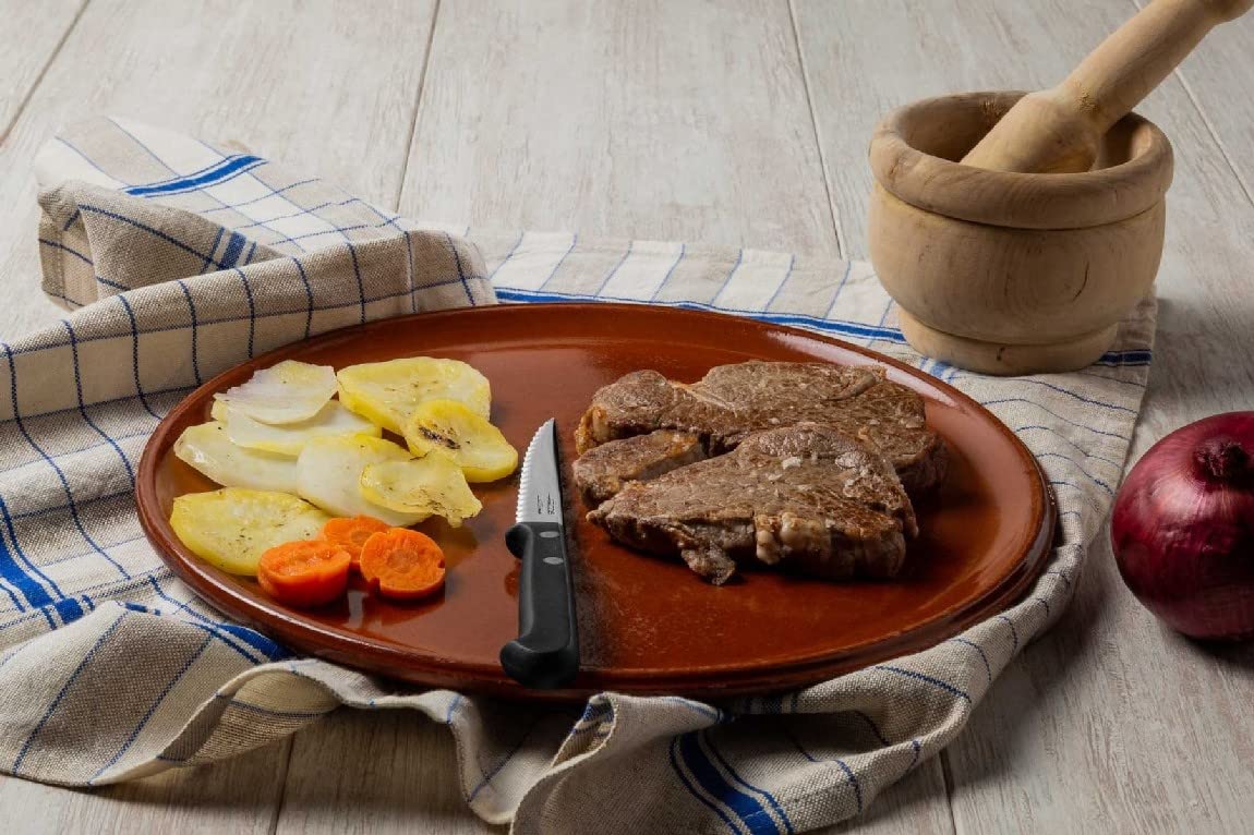 Arcos Cuchillos de Mesa - Caja de 12 uds Cuchillo Chuletero Cuchillo de Mesa - Hoja de Acero Inoxidable NITRUM 110 mm - Mango de Nylon - Color Negro (12 uds)