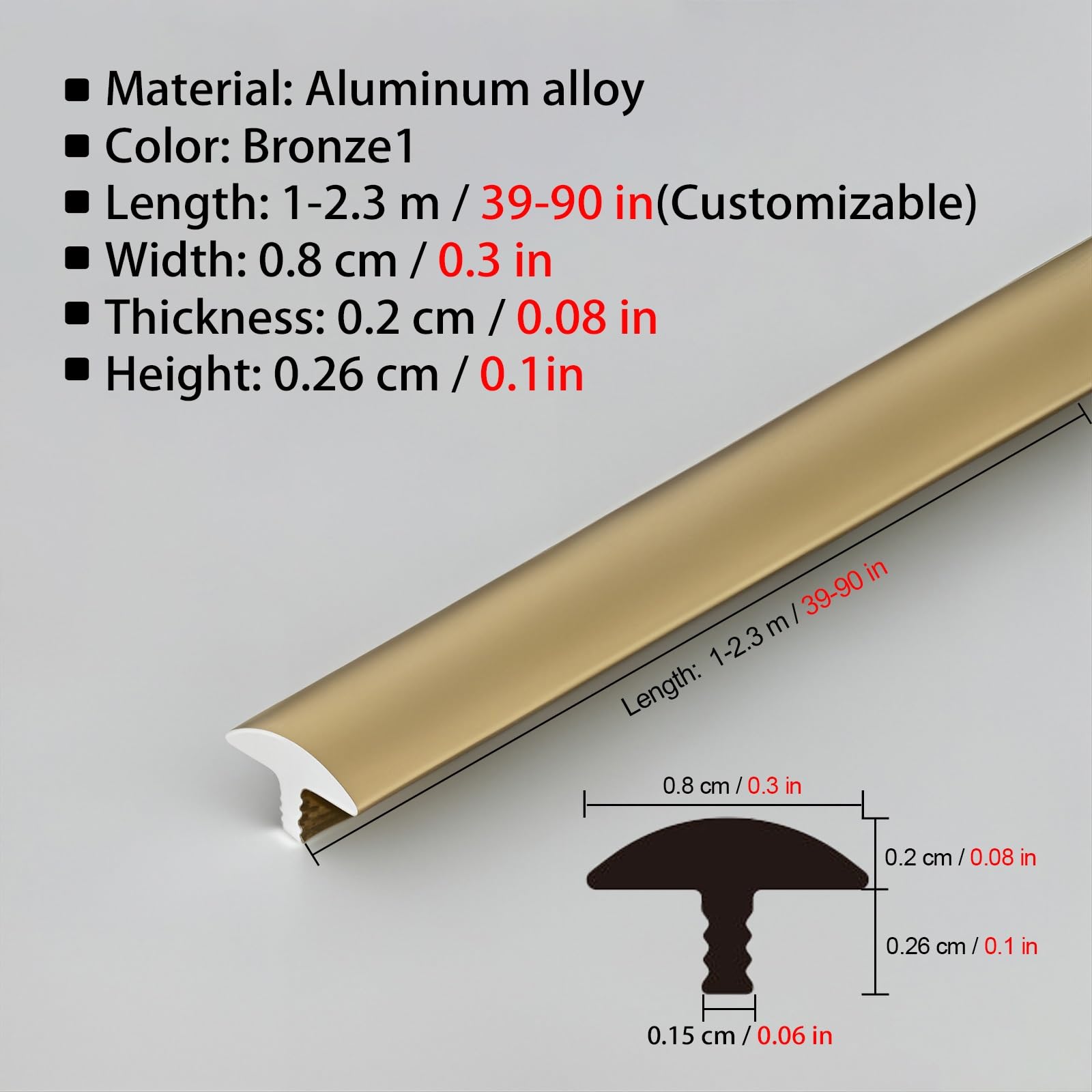 Soglia di Dislivello Pavimento Profilo Di Transizione A T Per Pavimenti - Da Legno A Piastrelle, Extra Stretto Profili Di Soglia Per Colmare Gli Spazi Tra I Pavimenti 100 cm(Bronze1,2.3m/90in)