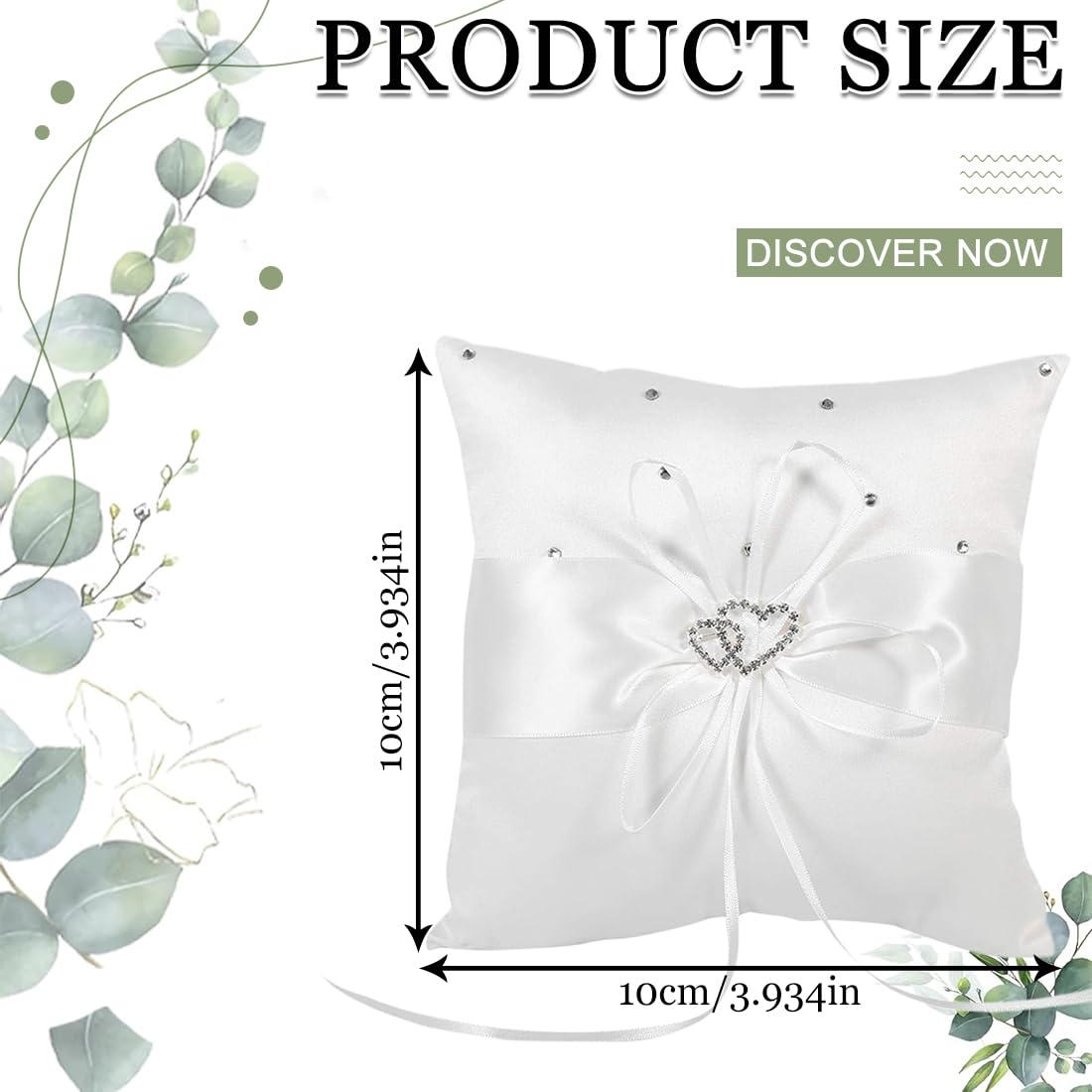 Cuscini portafedi,Cuscino per fedi nuziali bianco, accessori per matrimonio, cuscino per fedi nuziali con doppio cuore e diamanti, 10 cm