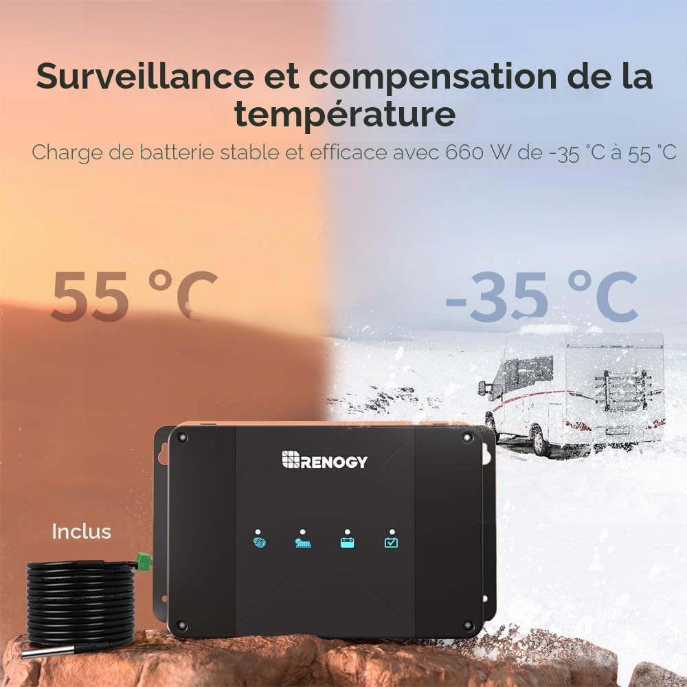 Renogy Chargeur de Batterie Embarqué 12V 30A DCDC avec MPPT pour Batteries Gel, AGM et Lithium Utilisant Une Charge en Plusieurs Étapes, dans Les Camping, Bateaux, pour Correspondre avec Fusible 40A