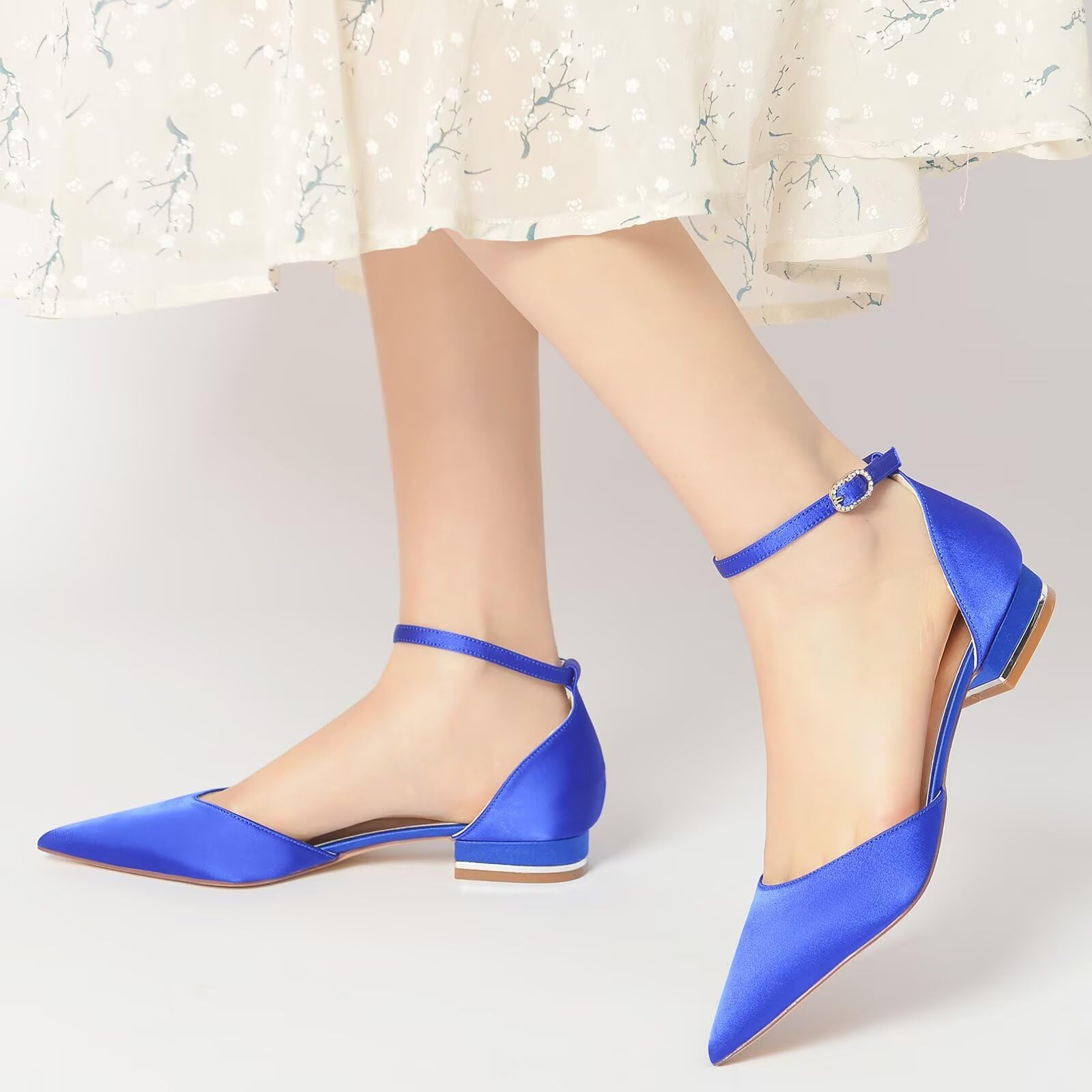 Scarpe da Sposa Basse con Tacco Basso, Punta a Punta, Cinturino alla Caviglia, comode, Casual, Formali, Ufficio Scarpe da Cerimonia,Sera