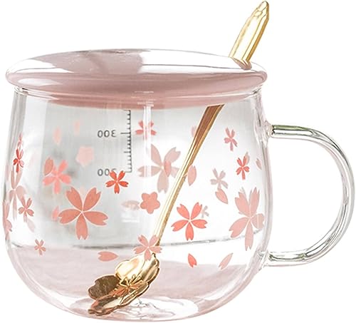 Sakura - Taza creativa Sakura, bonita taza resistente al calor, taza transparente, taza de café de vidrio borosilicato, regalo (color rosa B, tamaño