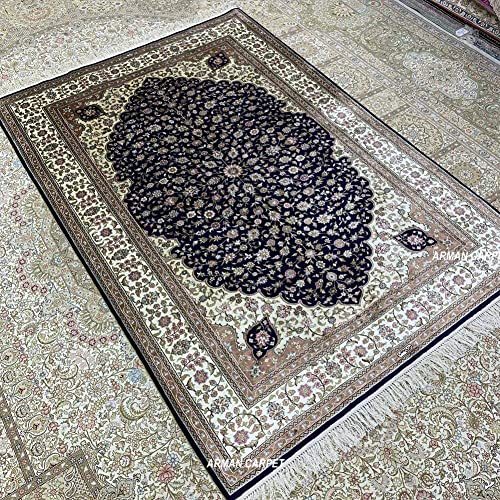 Image of High Density Export Quality Classical Pure Silk Carpet for Your Hall & Living Room 5 X 7 Feet (90x150 cm) Ivory Multi