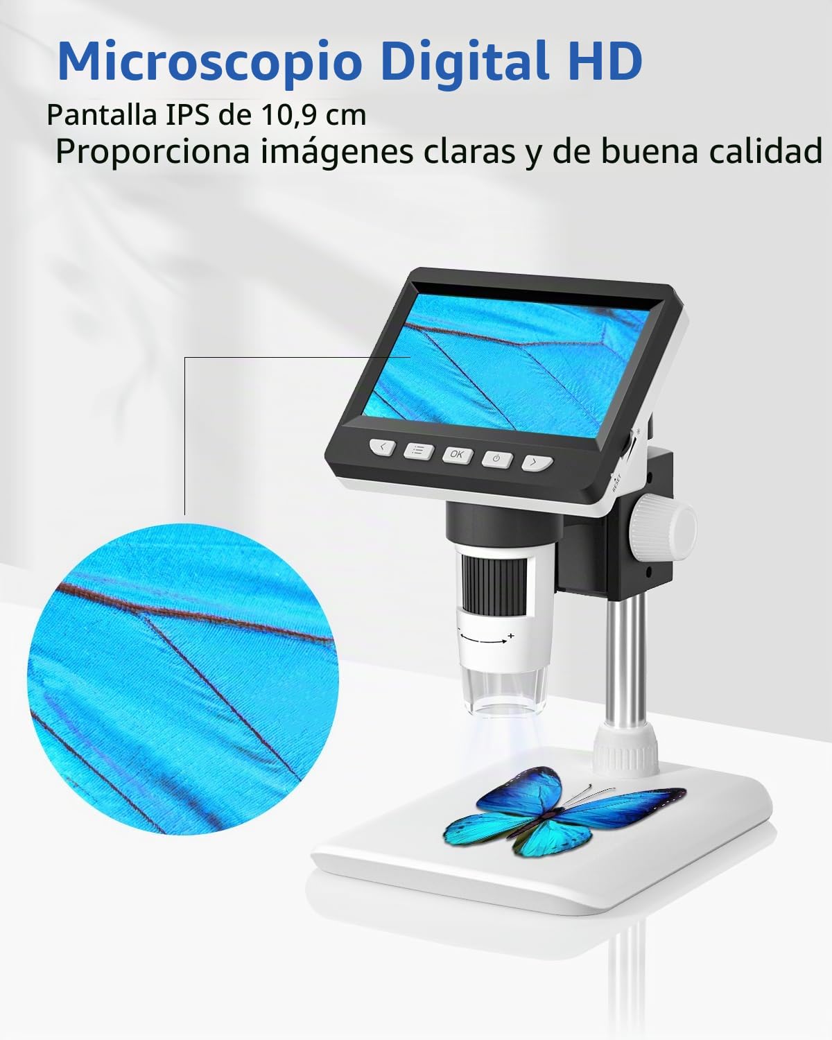 Microscopio CIMELR, microscopio Digital de 4,3 Pulgadas, de resolución 50X-1000X con 8 Luces LED Ajustables, microscopio portatil Adultos(307)