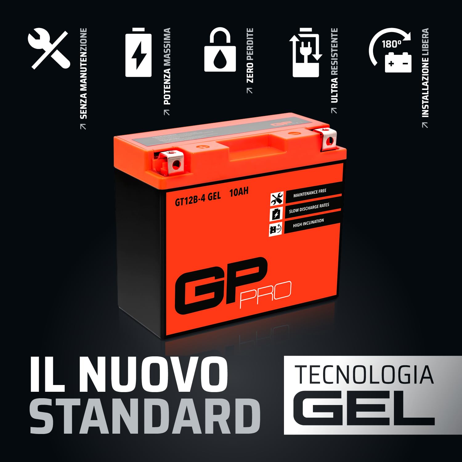 GP-PRO Akumulator rozruchowy GT12B-4 12V 10Ah GEL (podobny do YT12B-4 / YT12B-BS) (bezobsługowy/uszczelniony) akumulator motocyklowy