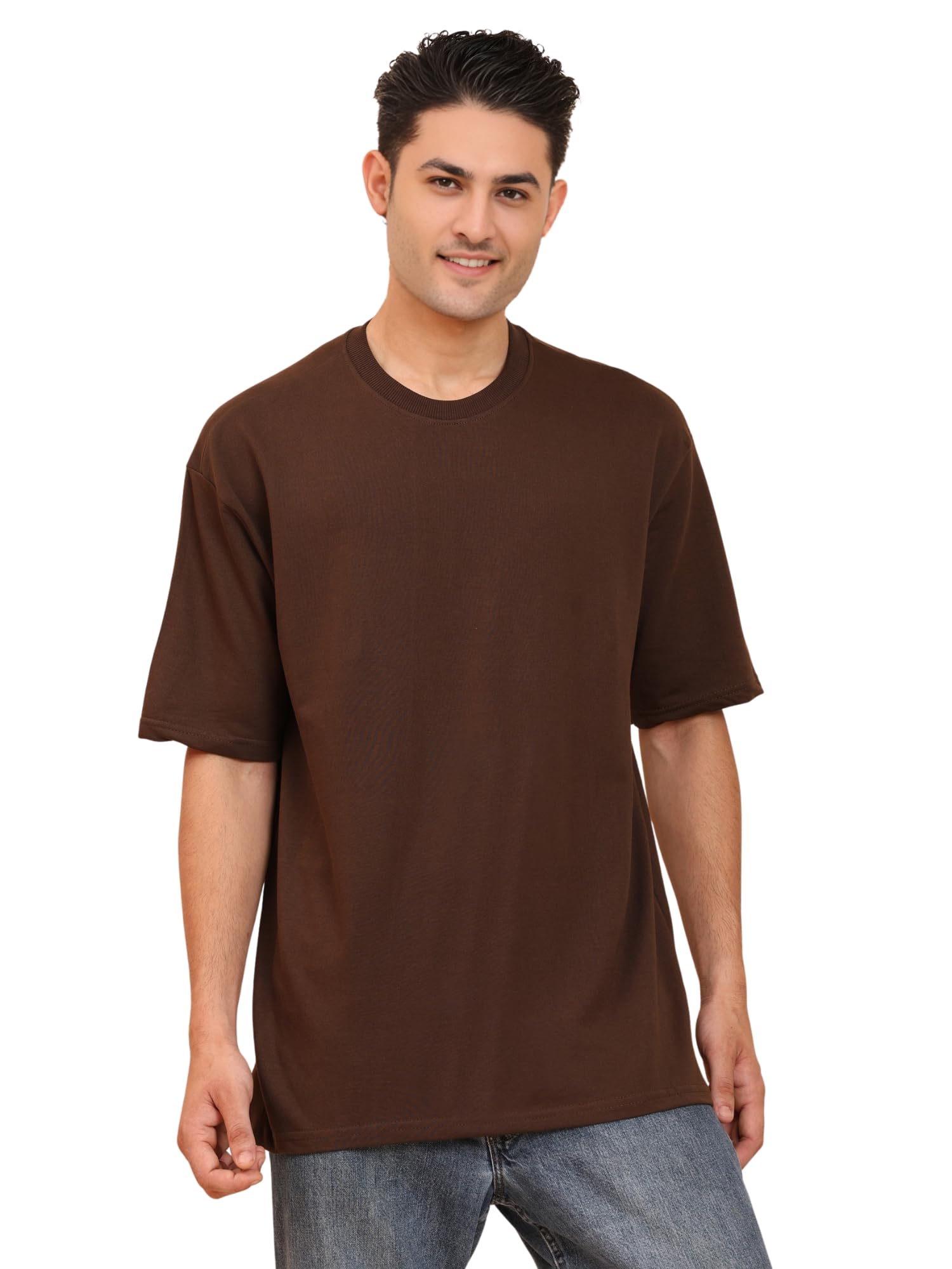 Men's Oversized Cotton T-Shirt | Crew Neck | Half Sleeve | Solid Casual Tee-image-6
