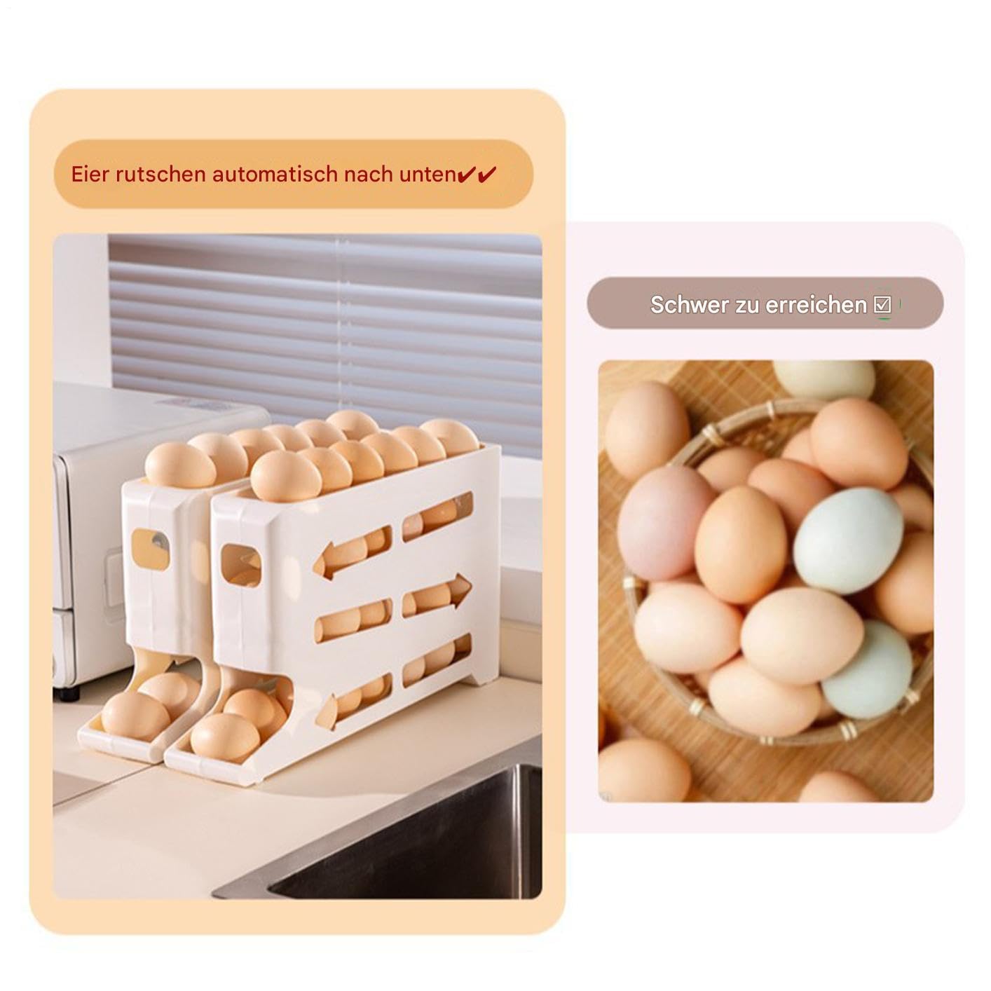 Eierhalter Für Kühlschrank - 4-Etagen Automatischer Rollbehälter Aus ABS 35x19.5x7cm