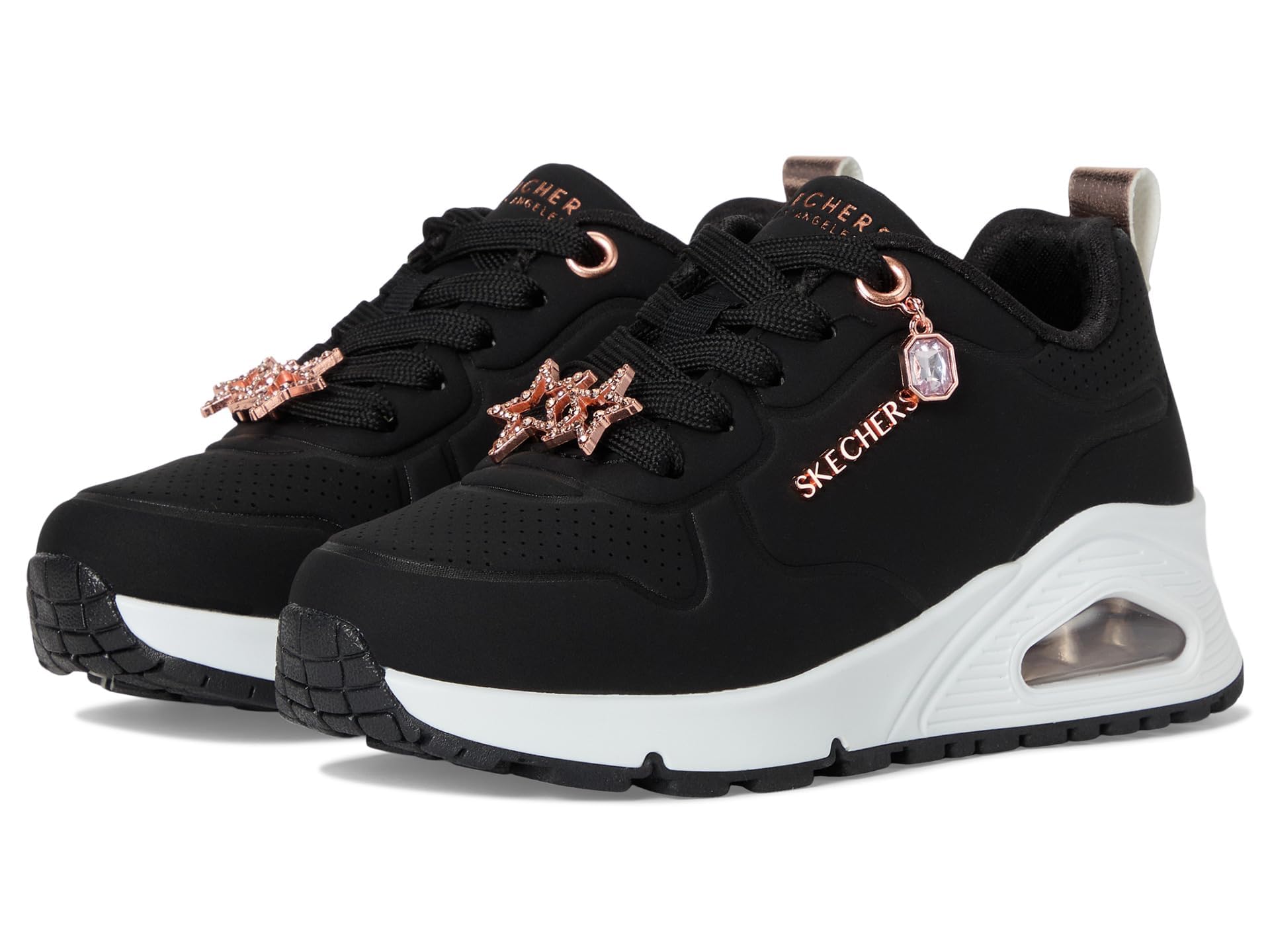 Skechers Girl's UNO GEN1 Trendy Jewels Trainers, Black Synthetic/Rose Gold Trim, 5.5 UK Child