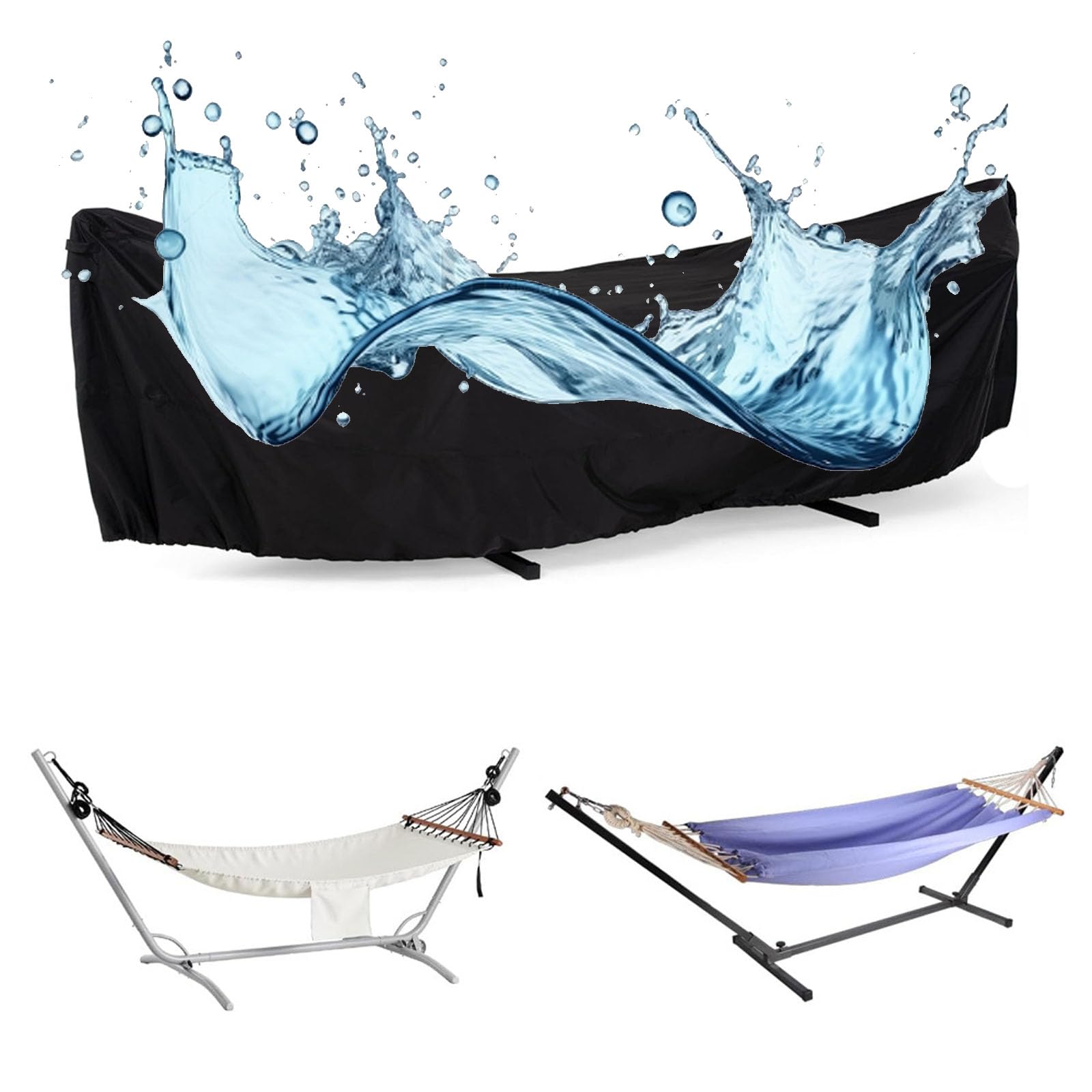 Fqqpms Black Hammock Cover,Hammock Stand Cover Waterproof,Heavy Duty Oxford Fabric Outdoor Garden Hammocks Covers,Swinging Hammock Covers For Outdoor Hammocks With Stand(Size:210d-370X140x93cm,Color:black)