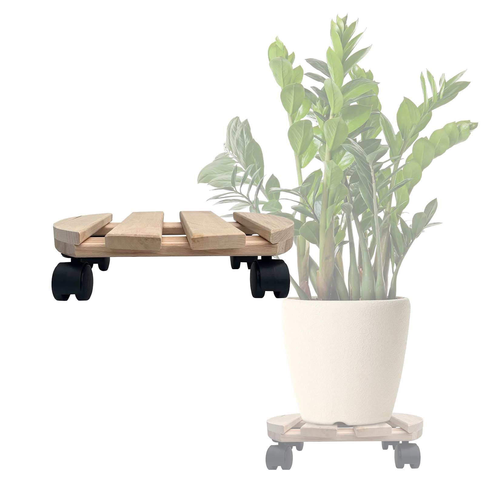 10x Dessous de plat à roulettes rond Rouleau à plantes 30x30 cm - charge max. 120 kg - en bois de hêtre - Stable & robuste - Pour pots de plantes, meubles & objets lourds