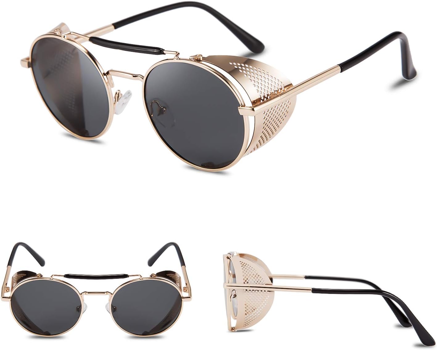 FEISEDY Steam Punk Sunglasses for Men Women Side Shield Round Steampunk Vintage Glasses Shades B2518 - Image 3