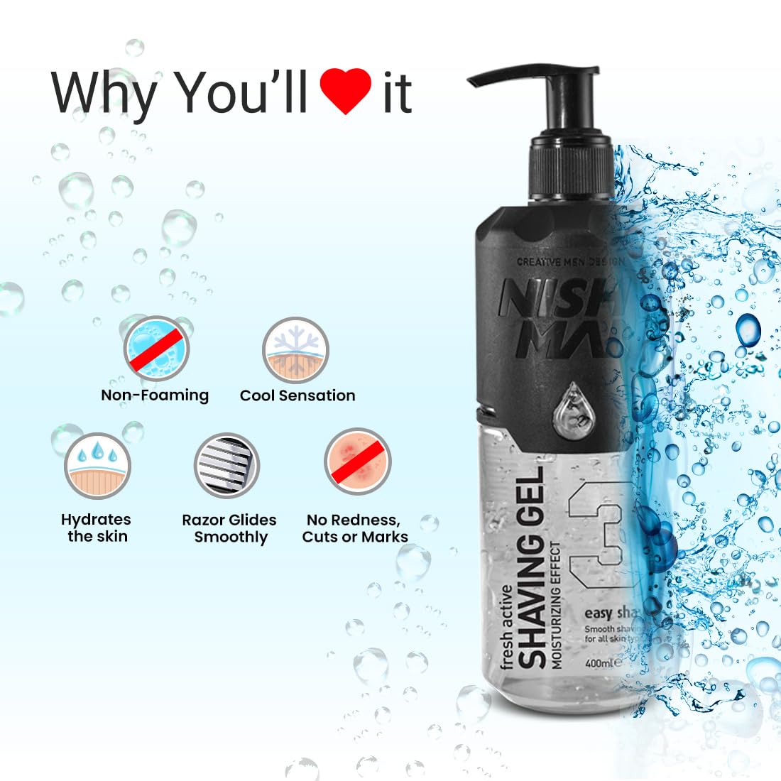 Nishman Fresh Active Easy Shave | Moisturizing Effect | Non Foaming Shaving Gel | Dermatologist Tested | All Skin Type | Vegan, No Sulfates, Parabens or Silicones | 400 ML - Image 8 thumbnail