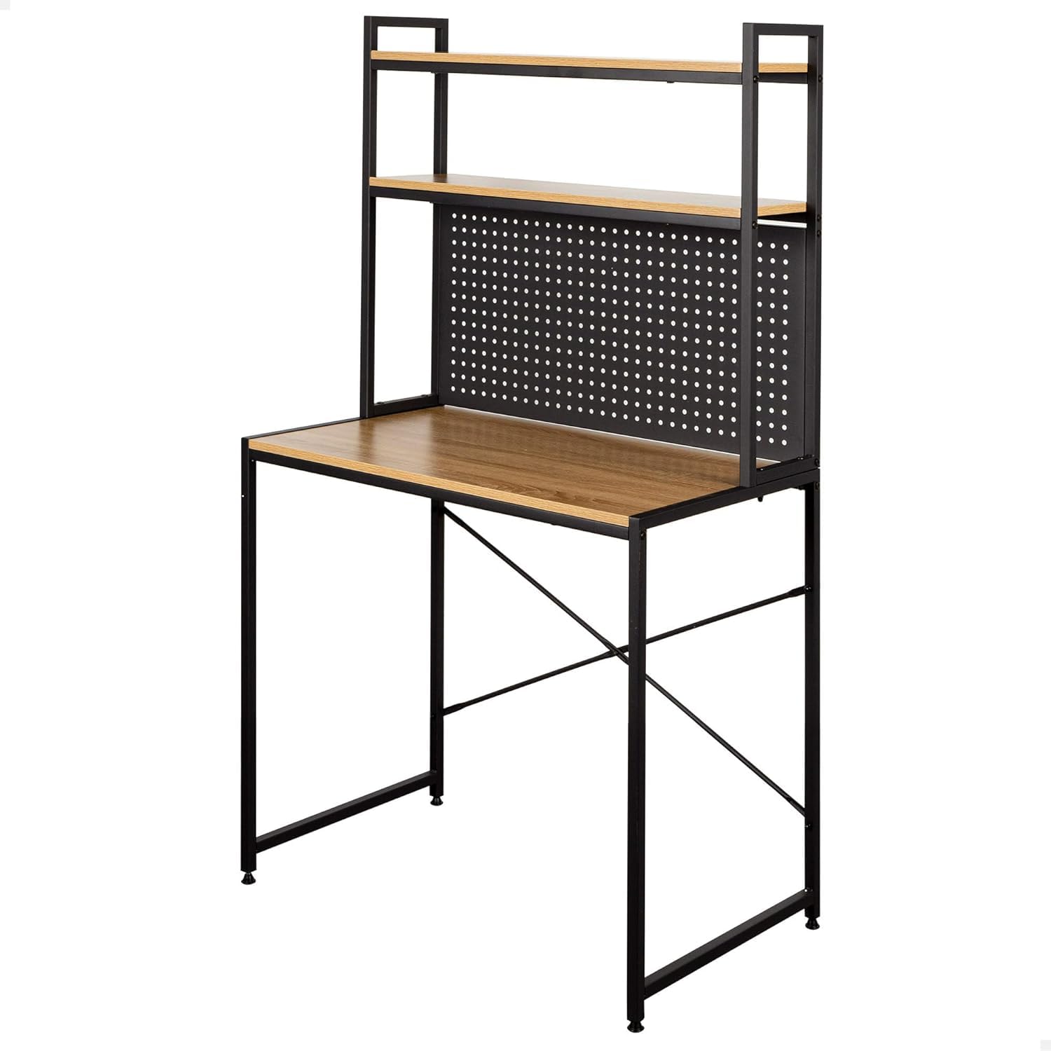 AKTIVE 18440 MAX Home Biurko z półką, 84 x 50 x 148 cm, drewno i stal czarna, perforowany blat, półki, biuro i gabinet, styl przemysłowy, nogi poziome, stabilny