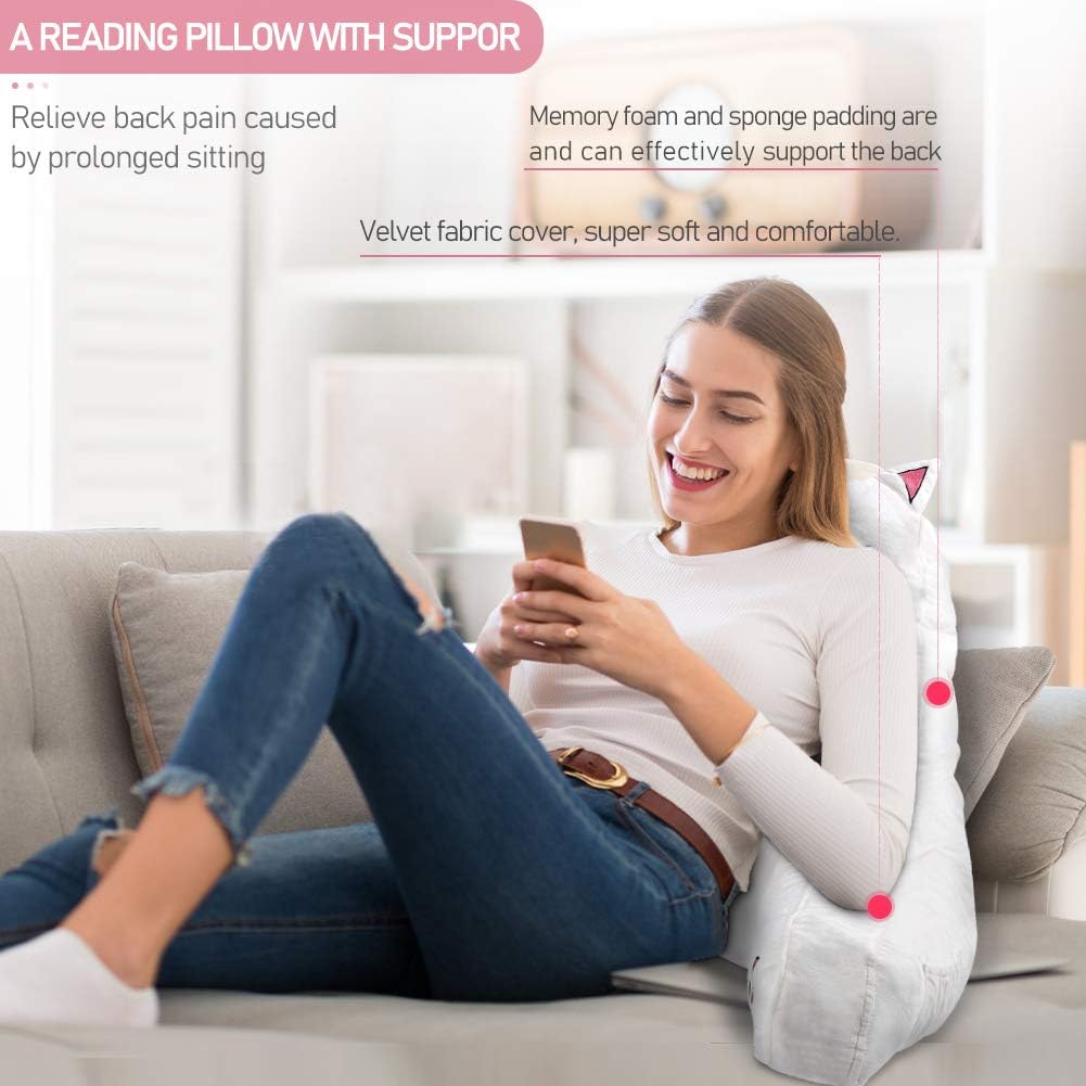 SUNSIDE Kitty Reading Pillow for Sitting in Bed, Cute Back Pillows for Adult and Children, Shredded Memory Foam Pillow with Arms, Cat Design Bed Pillows, Back Support Pillow with Washable Cover - Image 3