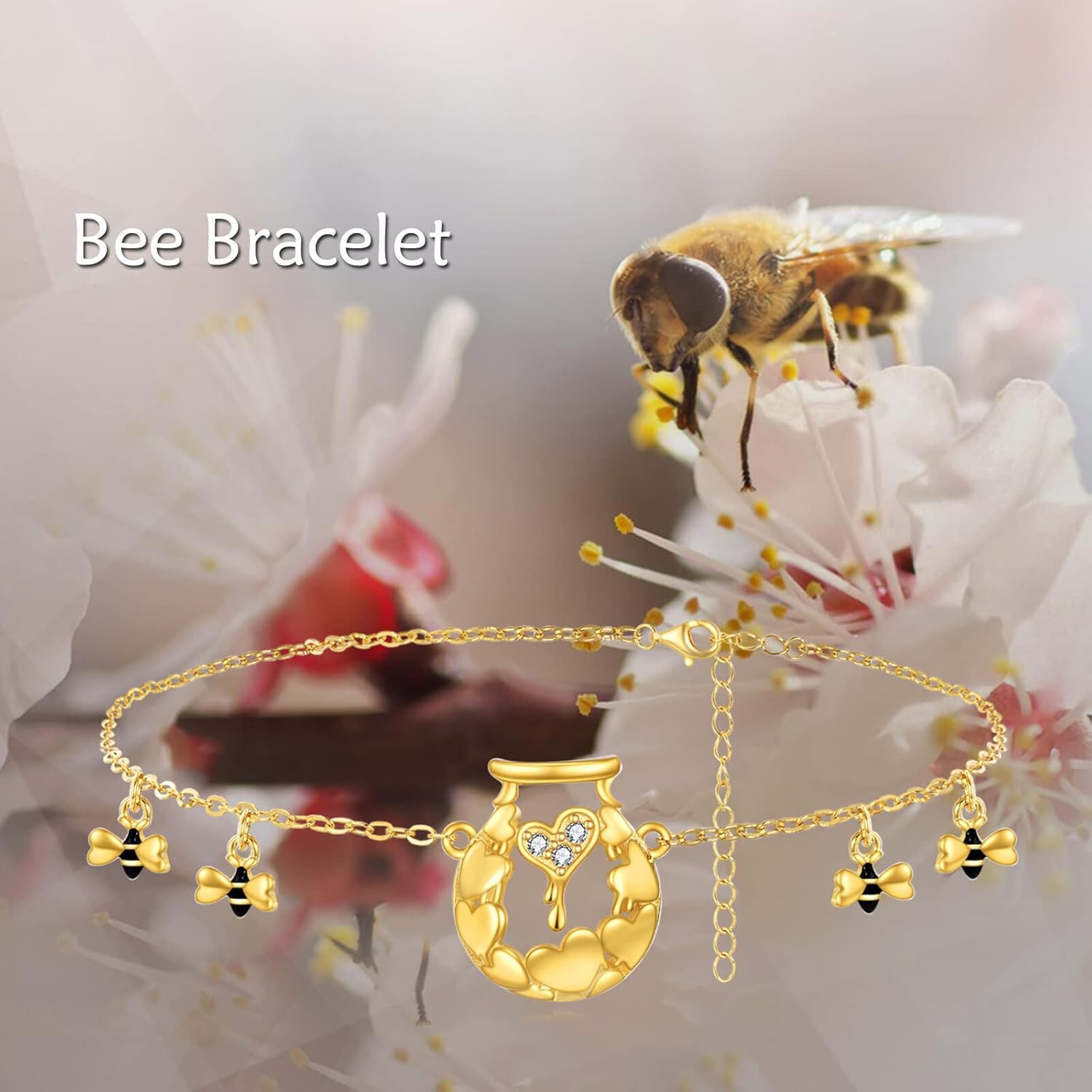VONALA Honey Bee Bracelet Sterling Silver Honey Jar Charm Bracelet for Women Honey Pot Link Bracelet Honey Bee Jewelry Gifts for Women Daughter Bee Lovers - Image 6