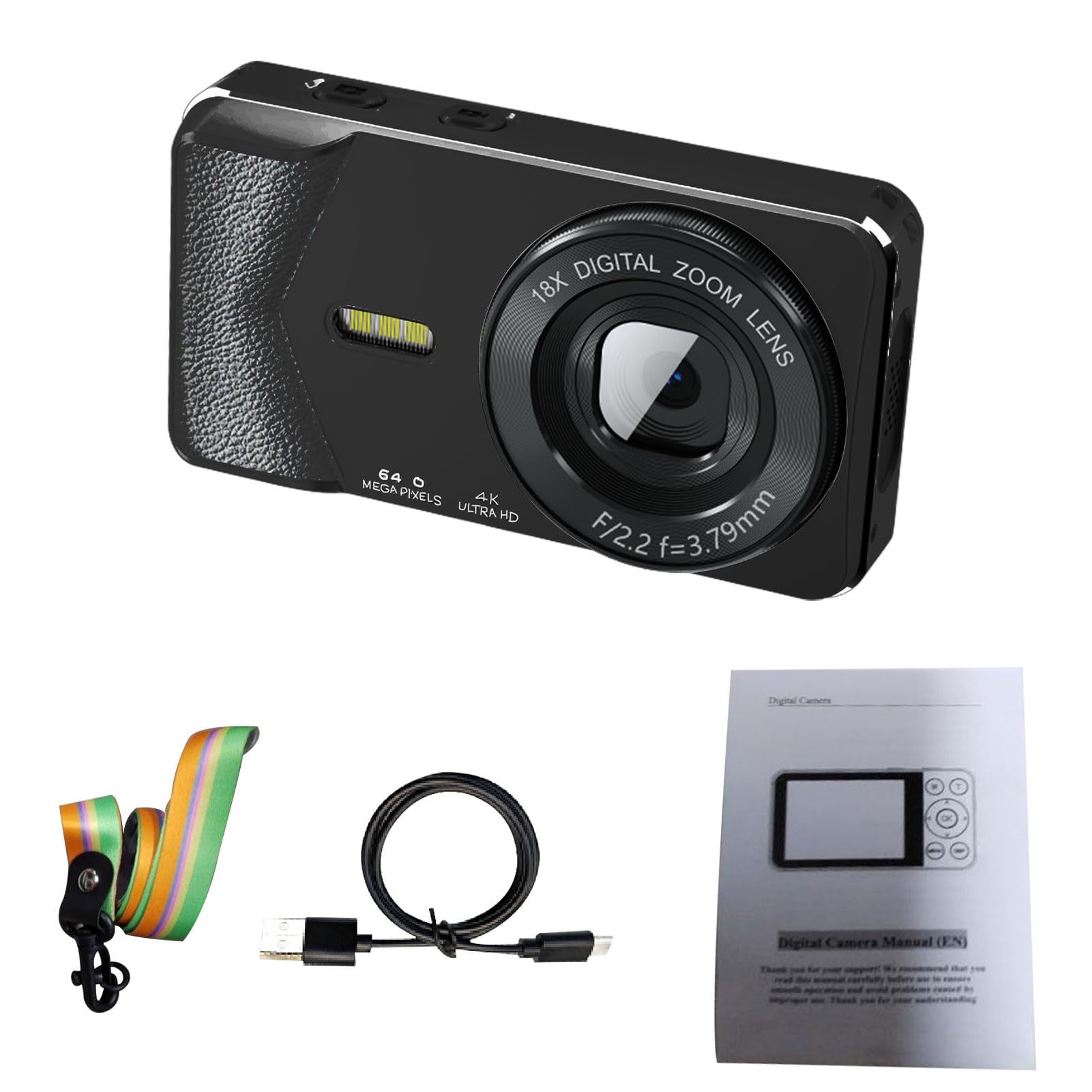 Andoer Cámara Digital 4K 64MP Zoom 18X Cámara de Fotos Profesional con Pantalla LCD 2.8 Pulgadas Estabilización Inteligente y Tipo-C para Principiantes Viajes y Selfies (Negro)