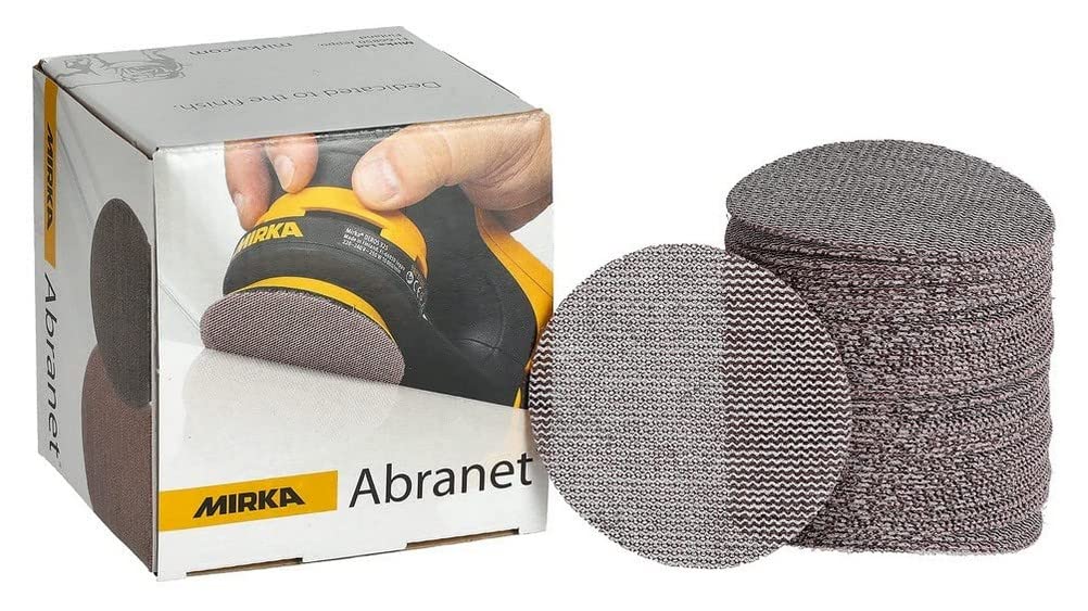 Mirka Abranet net sanding disc Ø 77 mm Hook & loop/Grit P500 / 50 pcs/Sand paper discs for sanding wood, walls, metal, aluminium, stainless steel, filler, varnish, plastic