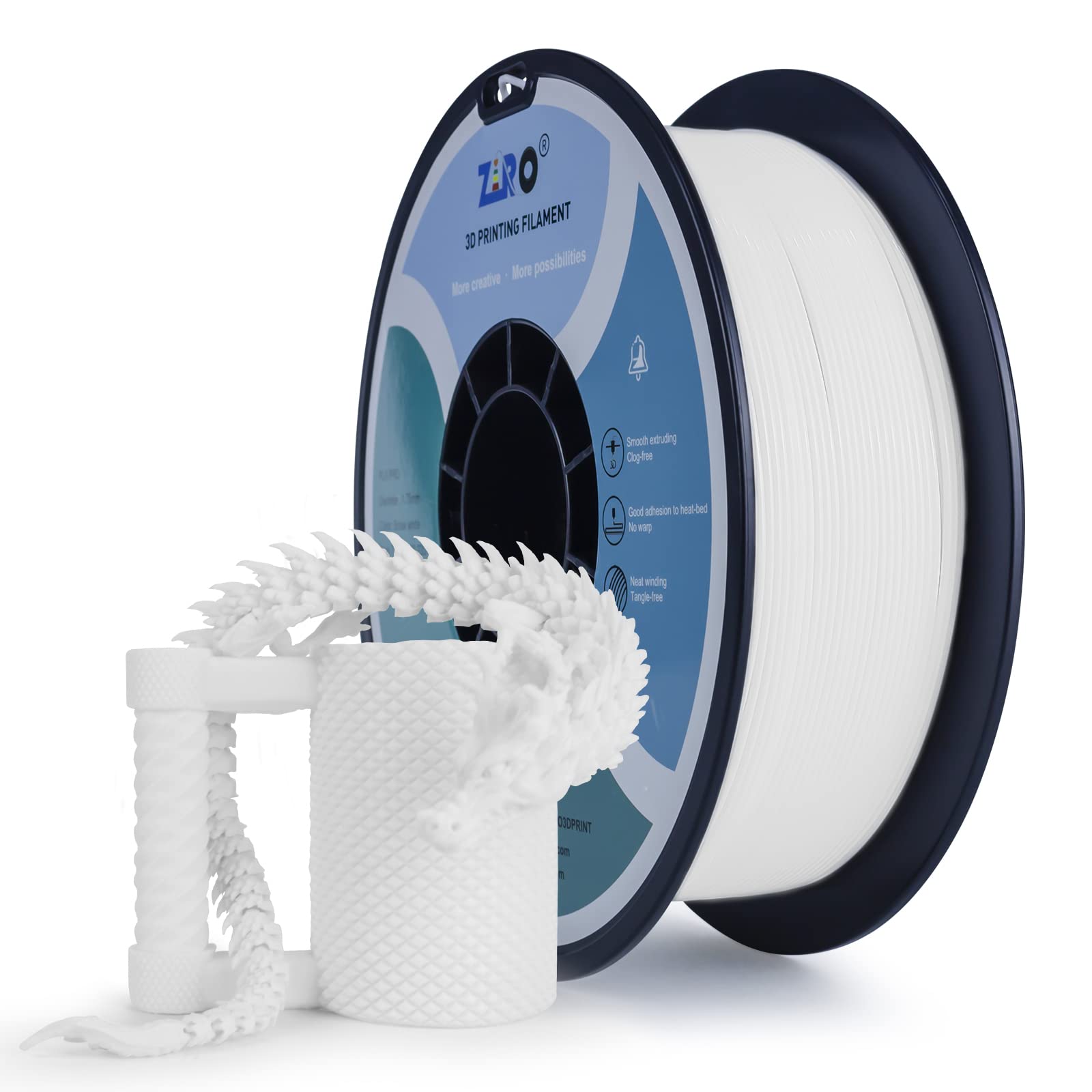 ZIRO 3D Printer Filament PLA 1.75 1KG(2.2lbs), Dimensional Accuracy +/- 0.05mm, Snow White