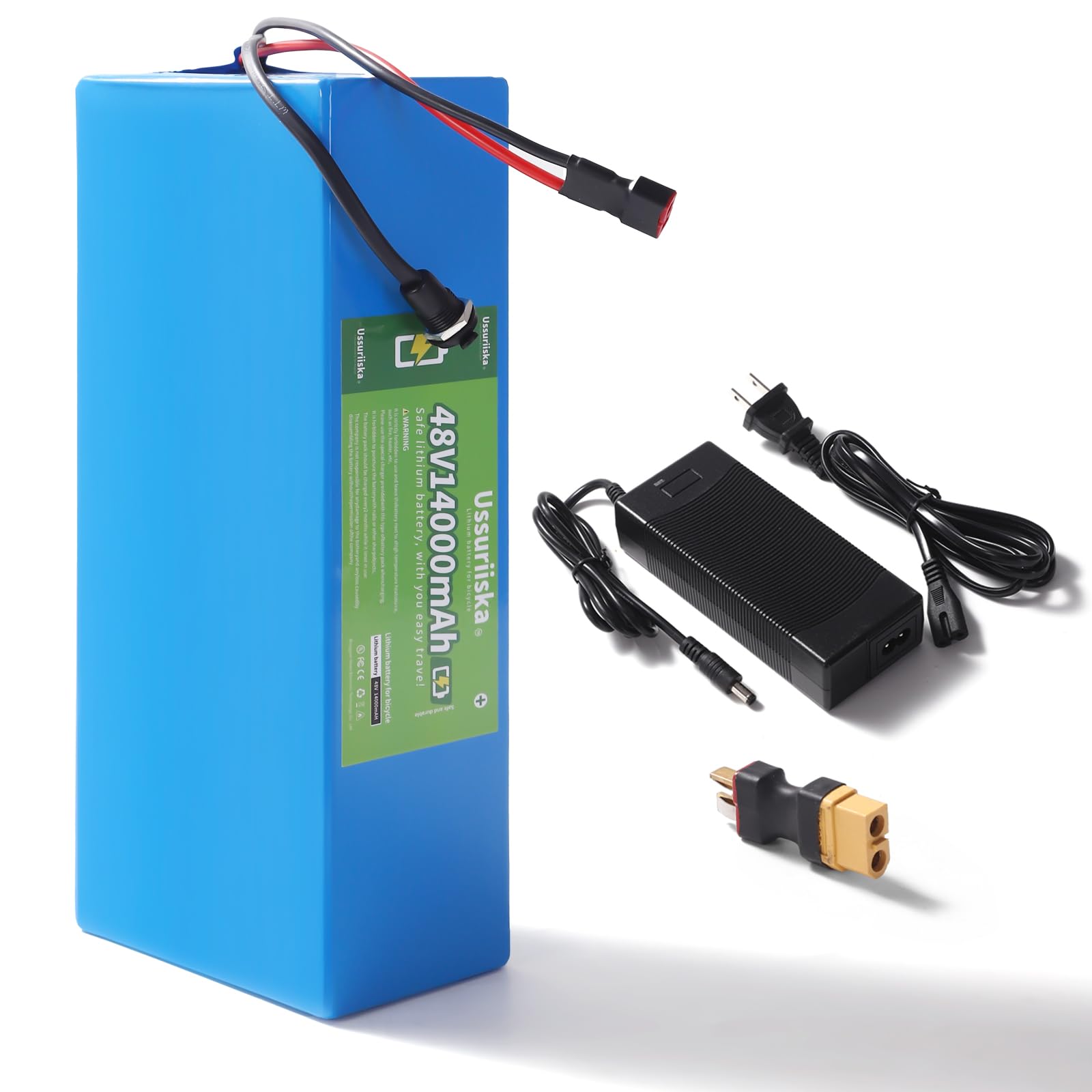 48V Battery 14Ah 48Volt 14Ah Ebike Battery 48V Lithium Battery 14Ah Electric Bike Battery with 2A Charger, T-Plug to XT60 Connector and 30A BMS for 250-550W Electric Bicycles Motor and Scooter