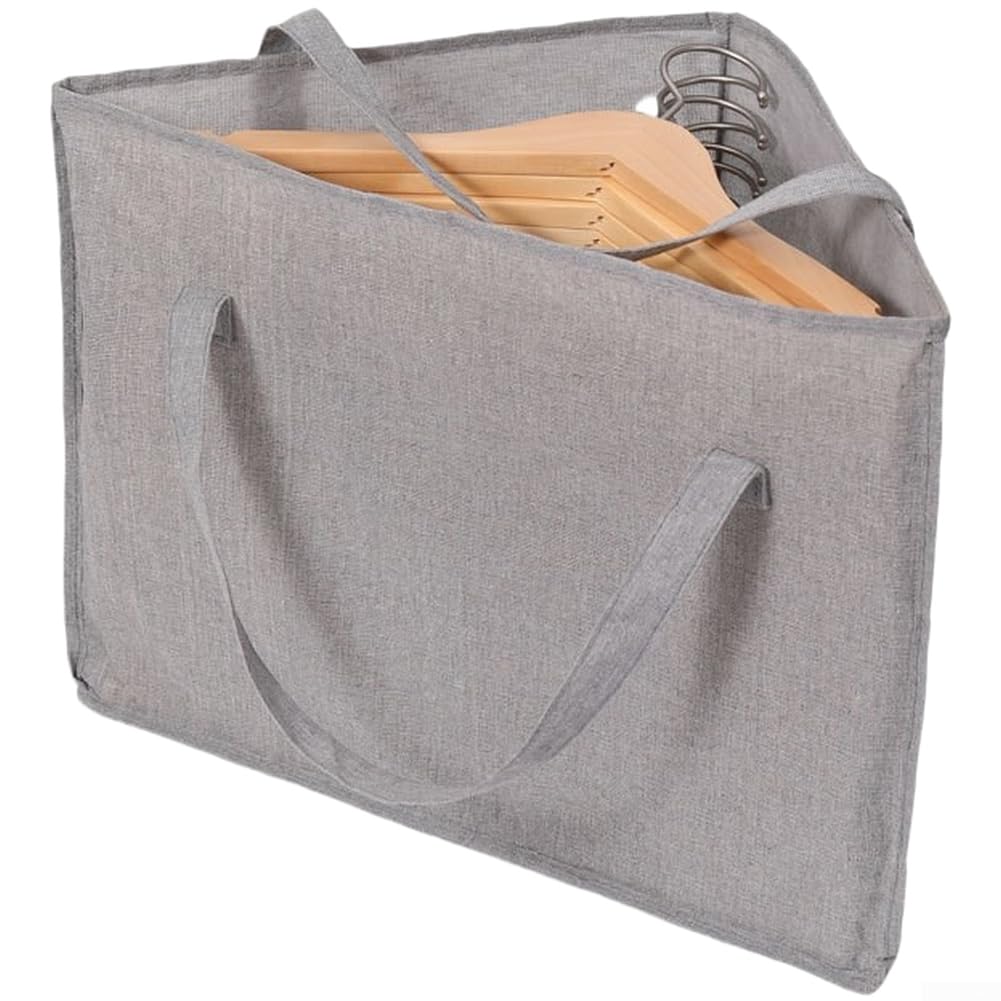 Coat Hanger Storage Box Triangle Hanger Storage Bag Foldable Large Capacity Clothes Organizer Cotton Linen Fabric Moisture Proof With Handles For Closet Balcony Bathroom(Gray)