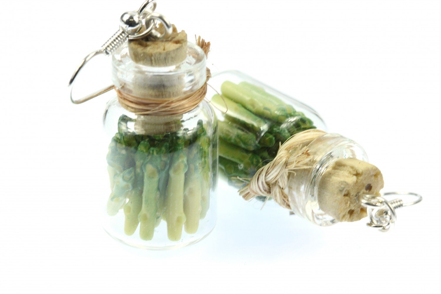 Miniblings Orecchini Barattolo In Vetro Con Asparagi - Fatto A Mano - Argentati