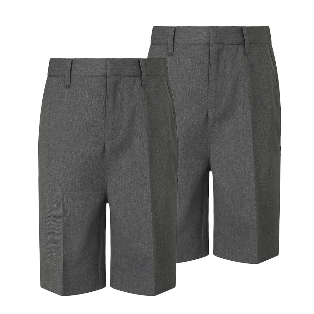 Trutex Basics 2 Pack Boys School Shorts (3-12 Years), Junior Boys Elasticated School Shorts, Slim Leg Pull On School Shorts Boys, Smart and Durable School Boys Shorts - Genuine School Uniform
