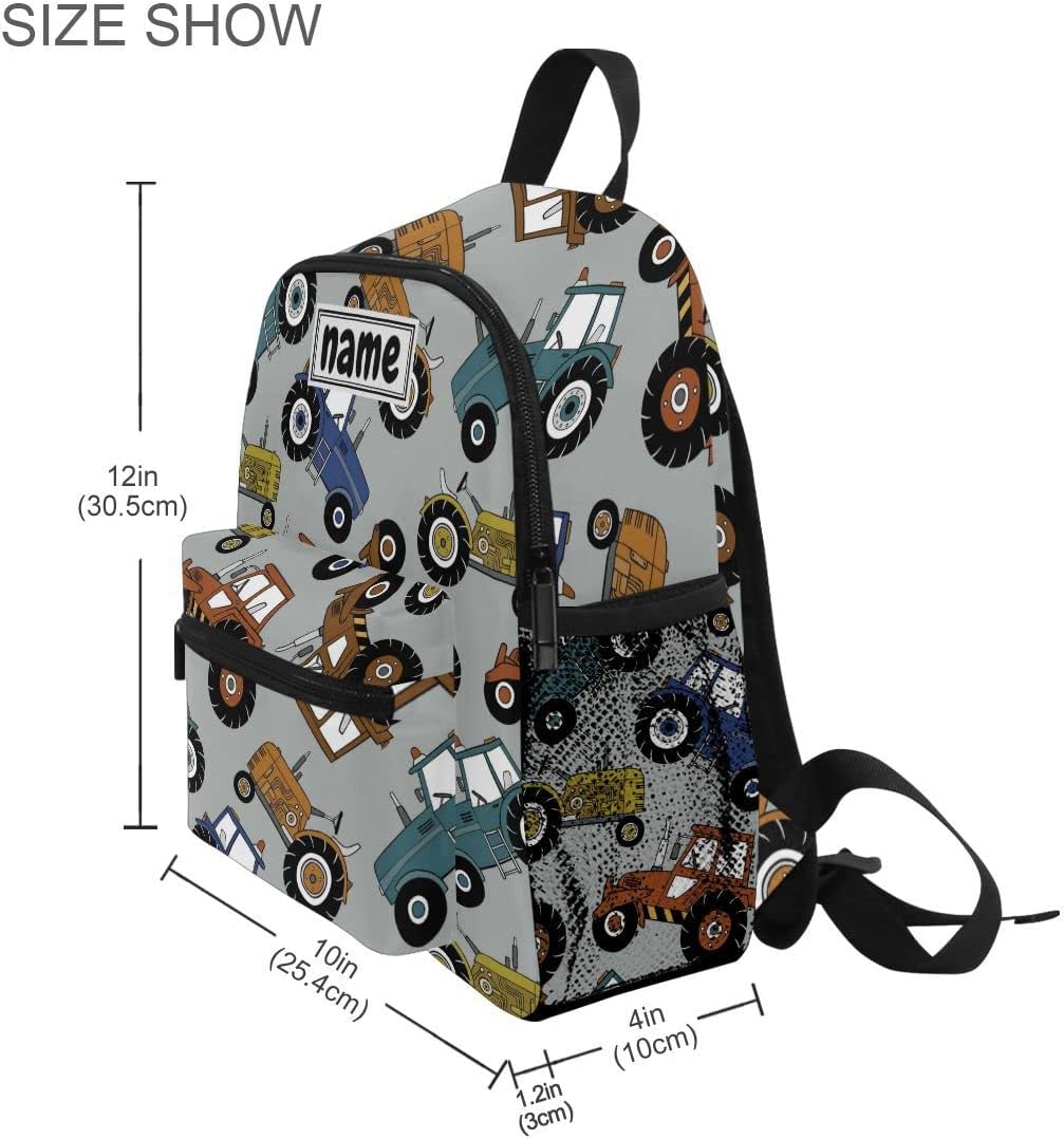 Custom Kid's Name Backpack Tractors Car Green Toddler Backpack for Daycare Travel Personalized Name Preschool Bookbag for Boys Girls
