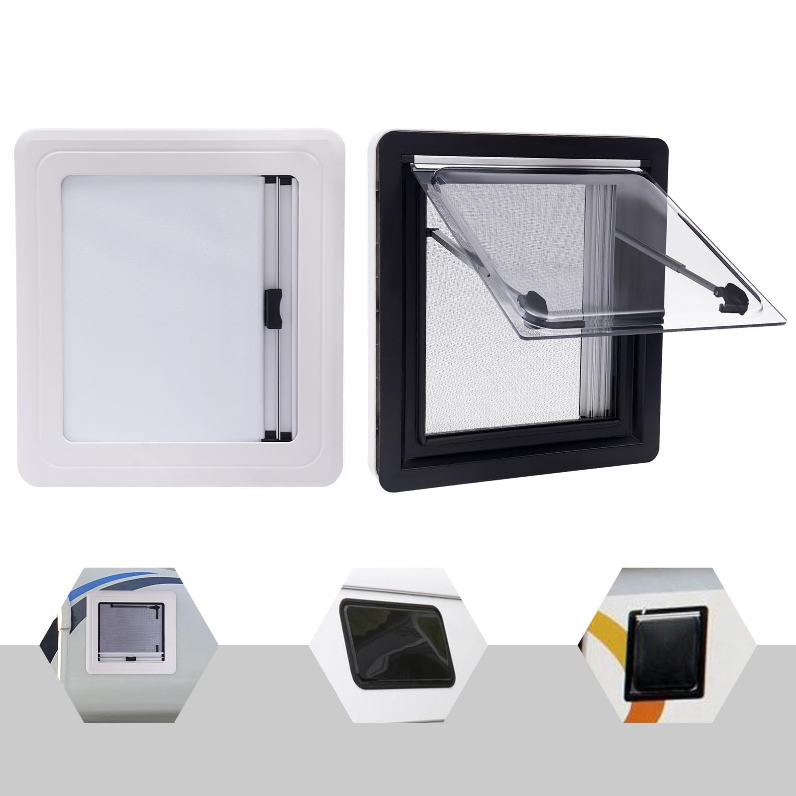 TITIDU RV Caravan Camper Hinged Push Out Window Trailer Vent Hatch MG16RW 450 x 500 mm Top Hinged Push Out Window