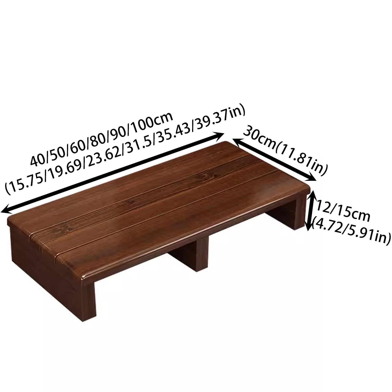 Solidny stołek z litego drewna z kątowymi żelowymi wzmocnieniami i antypoślizgowymi podkładkami, ekologiczny design kawowy kolor 90 x 30 x 15 cm idealny dla dzieci i dorosłych