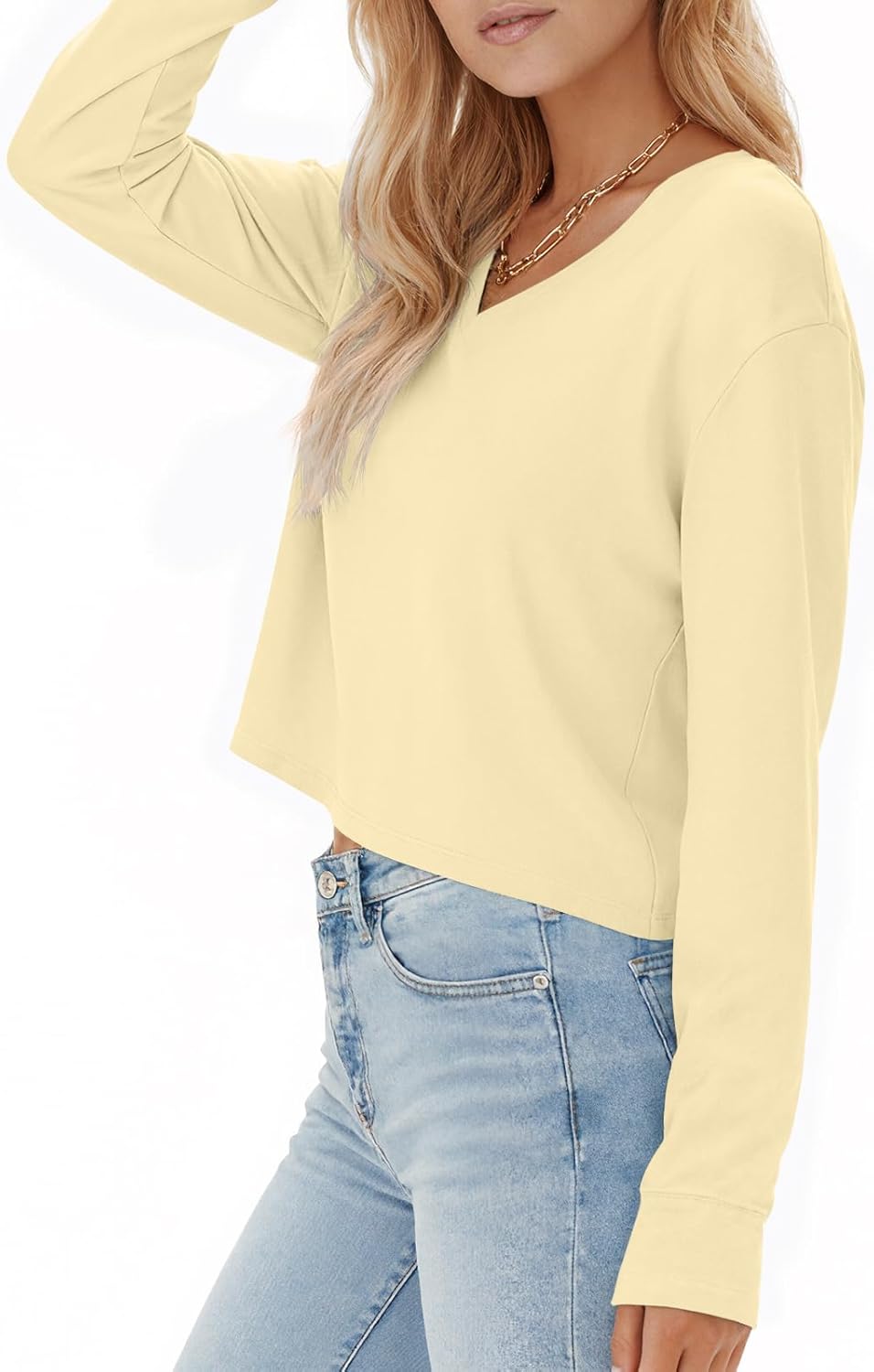 Tankaneo Womens V Neck Cropped T Shirts Casual Summer Crop Tops Half Sleeve Solid Color Crop Baisc Tees - Image 2