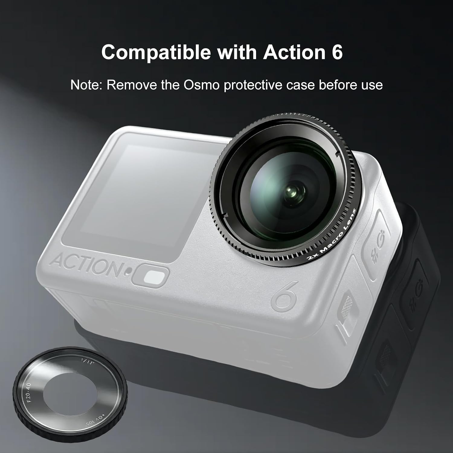 2X Close-Up Macro Filter Lens for DJI Osmo Action 6, Multi-Layer Coated Optical Glass, Screw Thread Mount Installation, Includes Portable Box, Action Camera Photography Accessories