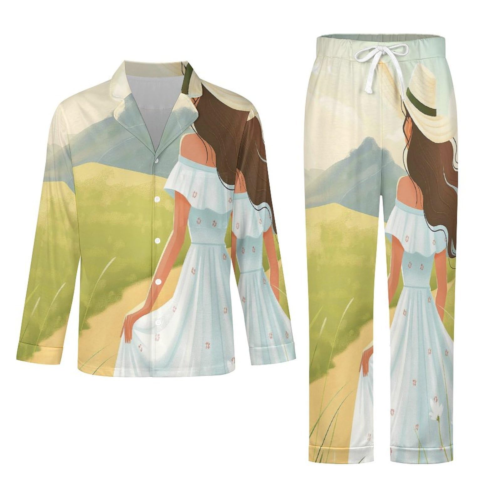 Completo Pigiama da Uomo - Vista Posteriore della Ragazza Pigiami da Uomo Abbigliamento da Casa Top A Maniche Lunghe E Pantaloni Lunghi Completi da Notte per Autunno E Inverno