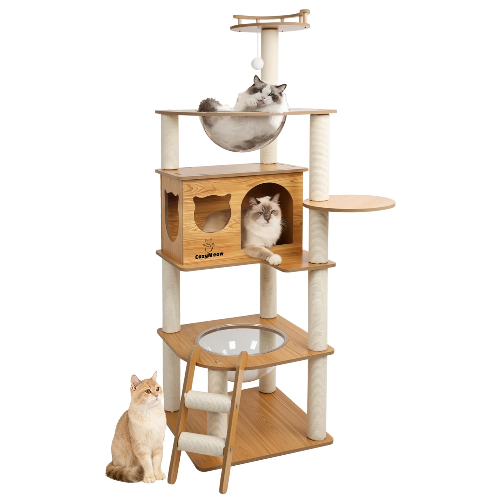 CozyMeowキャットタワー木製据え置きスリム宇宙船厚さを増した板材大型