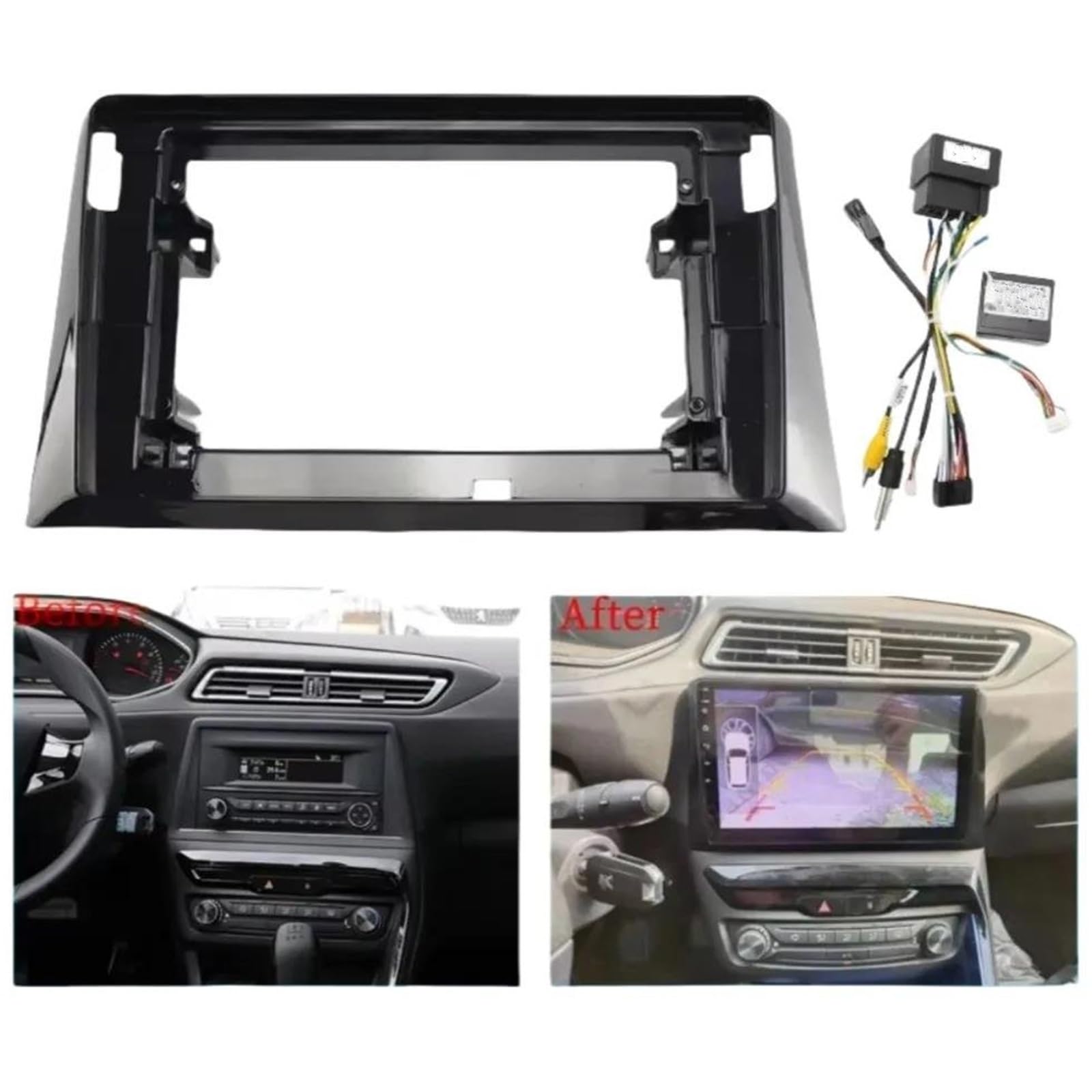 Marco de radio de coche Adaptador Fascia Marco Decodificador Caja Canbus 9/10 Pulgadas Para Peugeot 308 16-17 Panel Ajuste Tablero Radio Android(10 Inch Full Set)