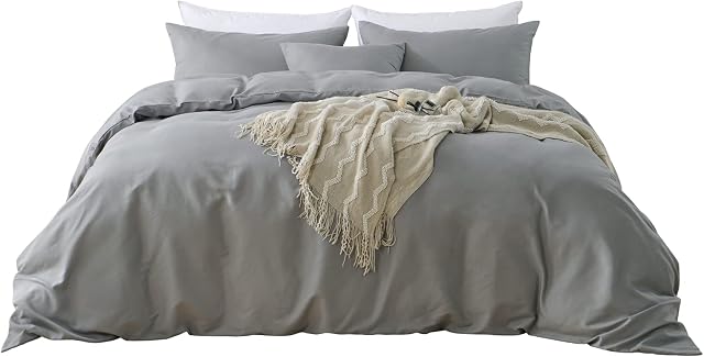 Amazon Brand - Umi Double Duvet Cover Set,Grey Duvet Cover Double Bed,Easy Care Soft Double Size Duvet Cover sets with Pillowcases,Quilt Cover Bedding Set